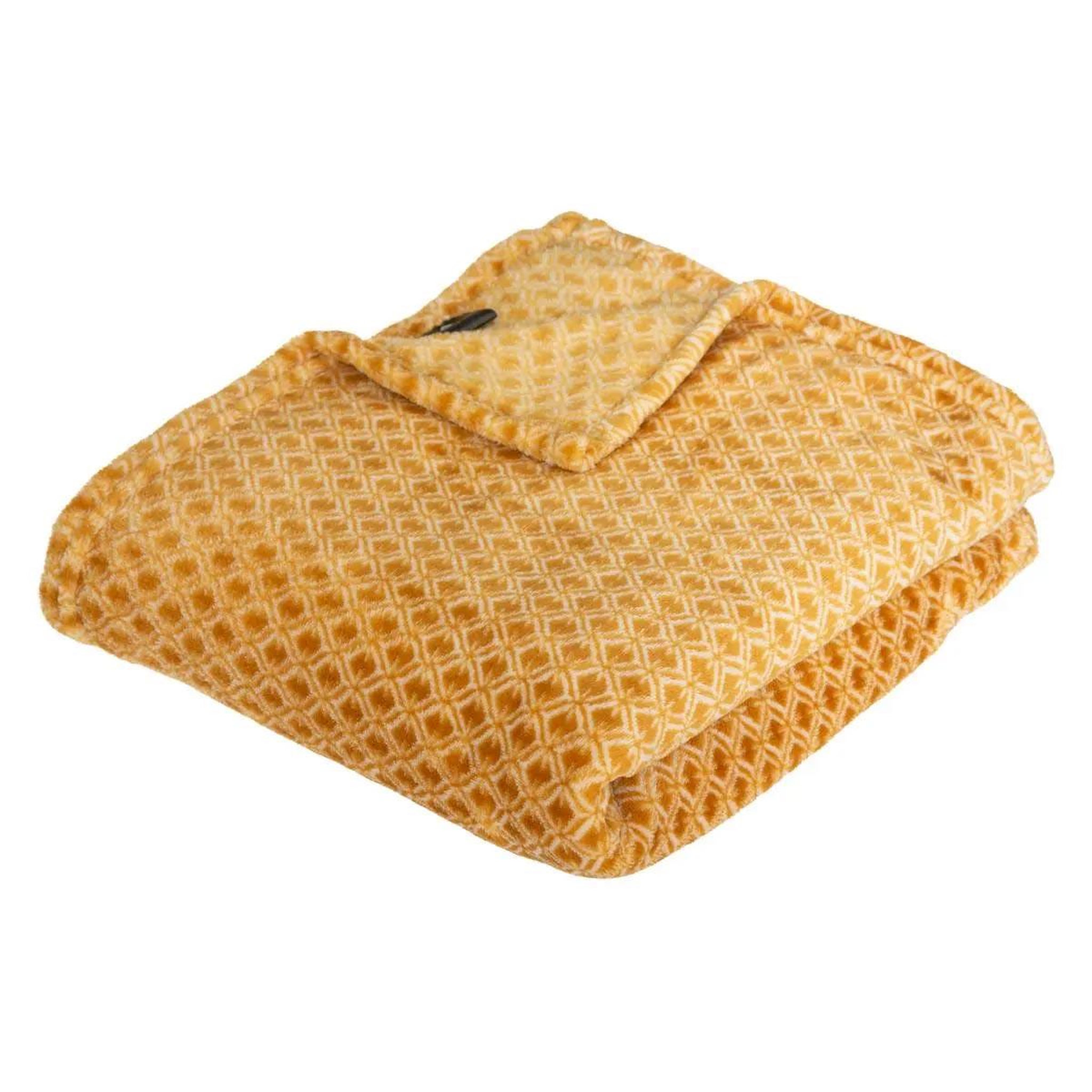 ATMOSPHERA Plaid flanelle imprimé  otto  125x150cm jaune ocre