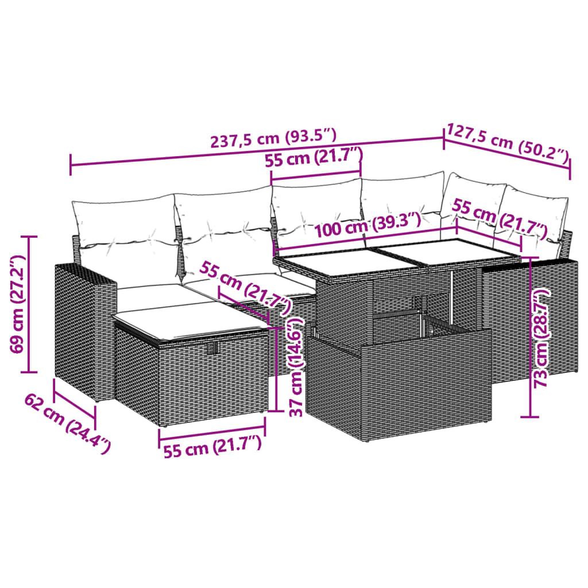 Voir la diapositive 6 : VIDAXL Salon de jardin 7 pcs avec coussins noir resine tressee
