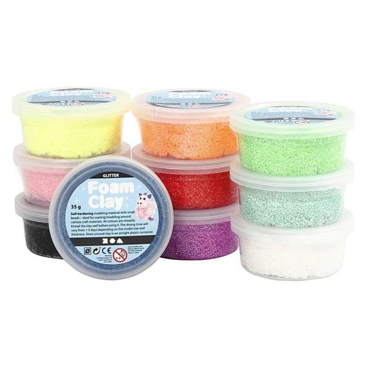 CREATIV COMPANY Set 10 pâtes à modeler Foam Clay - Pailleté 35 g