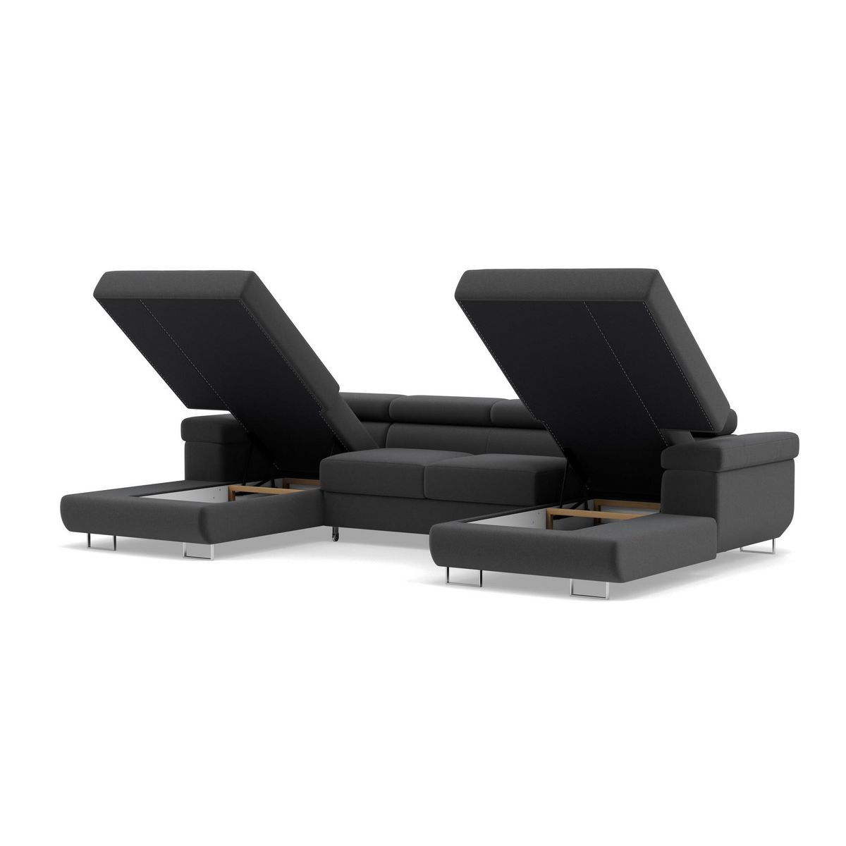 BEST MOBILIER Pablo - canapé panoramique en u - 7 places - convertible avec coffres et têtières réglables - en velours