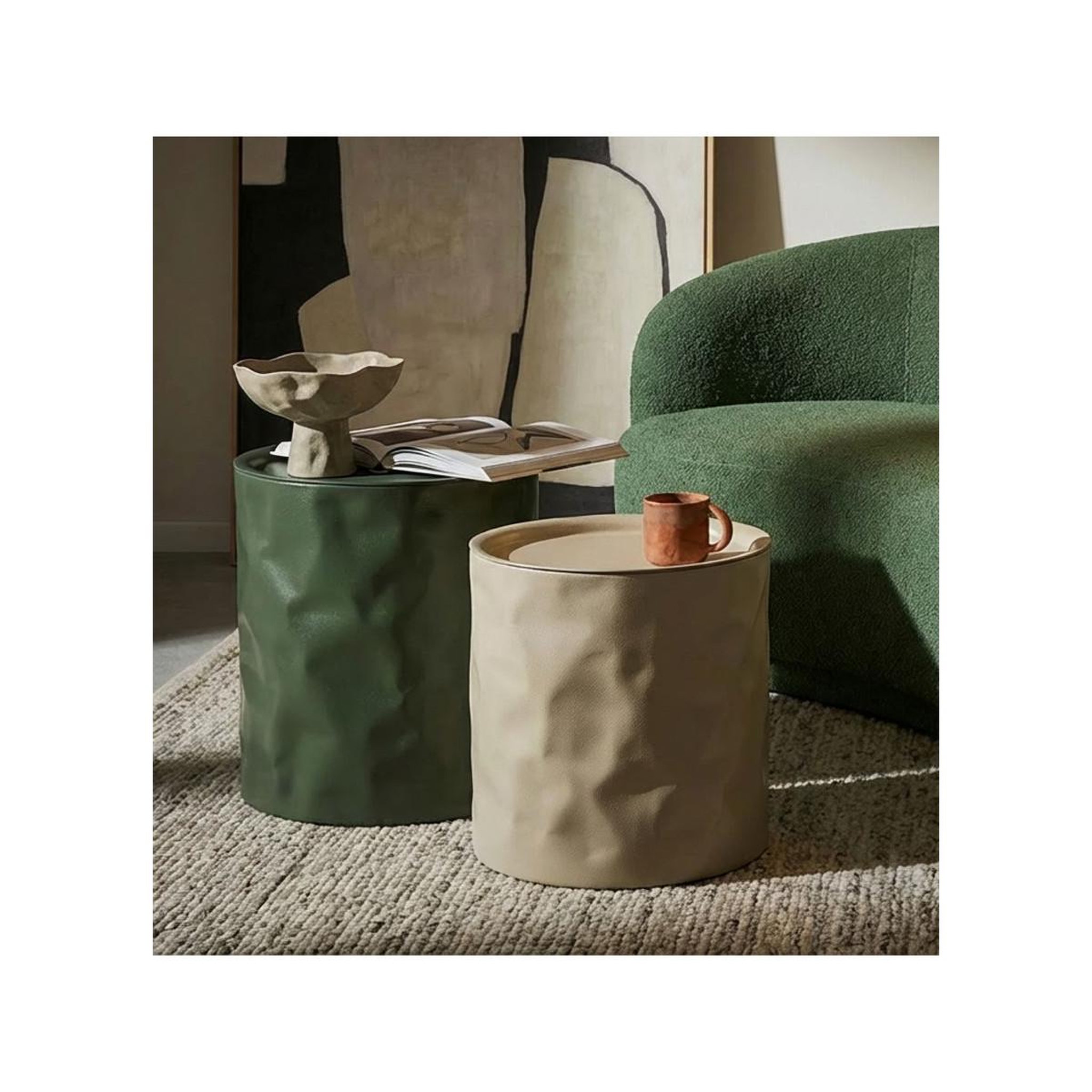 Voir la diapositive 4 : Paris Prix Lot de 2 tables d'appoint  norimberga  48cm vert & beige