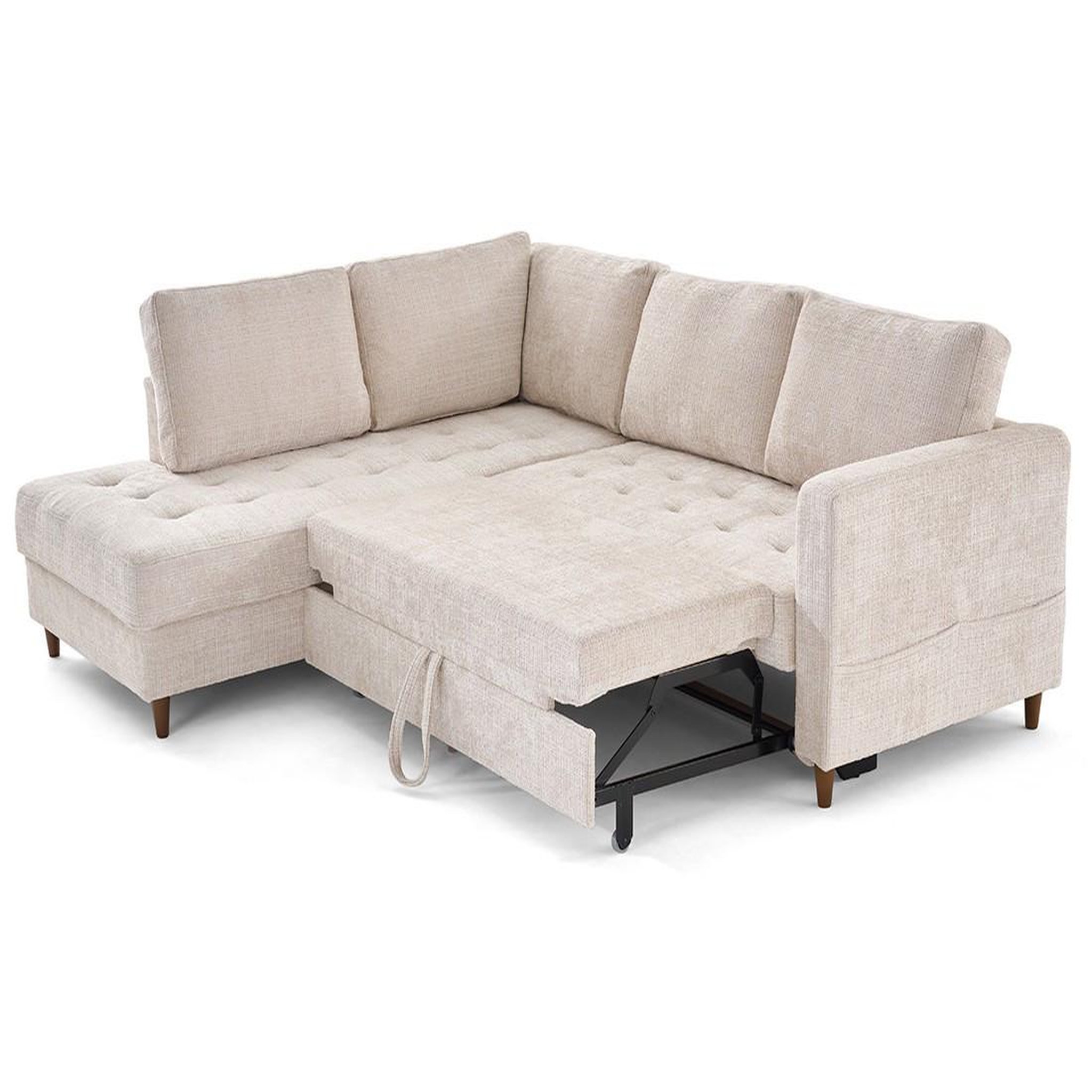 Voir la diapositive 2 : BEST MOBILIER Anna - canapé d'angle gauche 5 places convertible en velours texturé