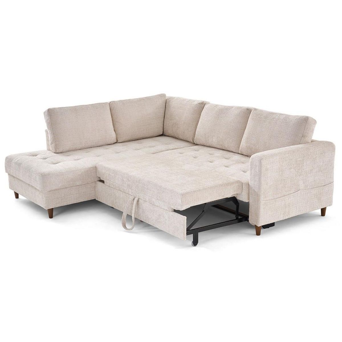 LISA DESIGN Anna - canapé d'angle gauche 5 places convertible en velours texturé