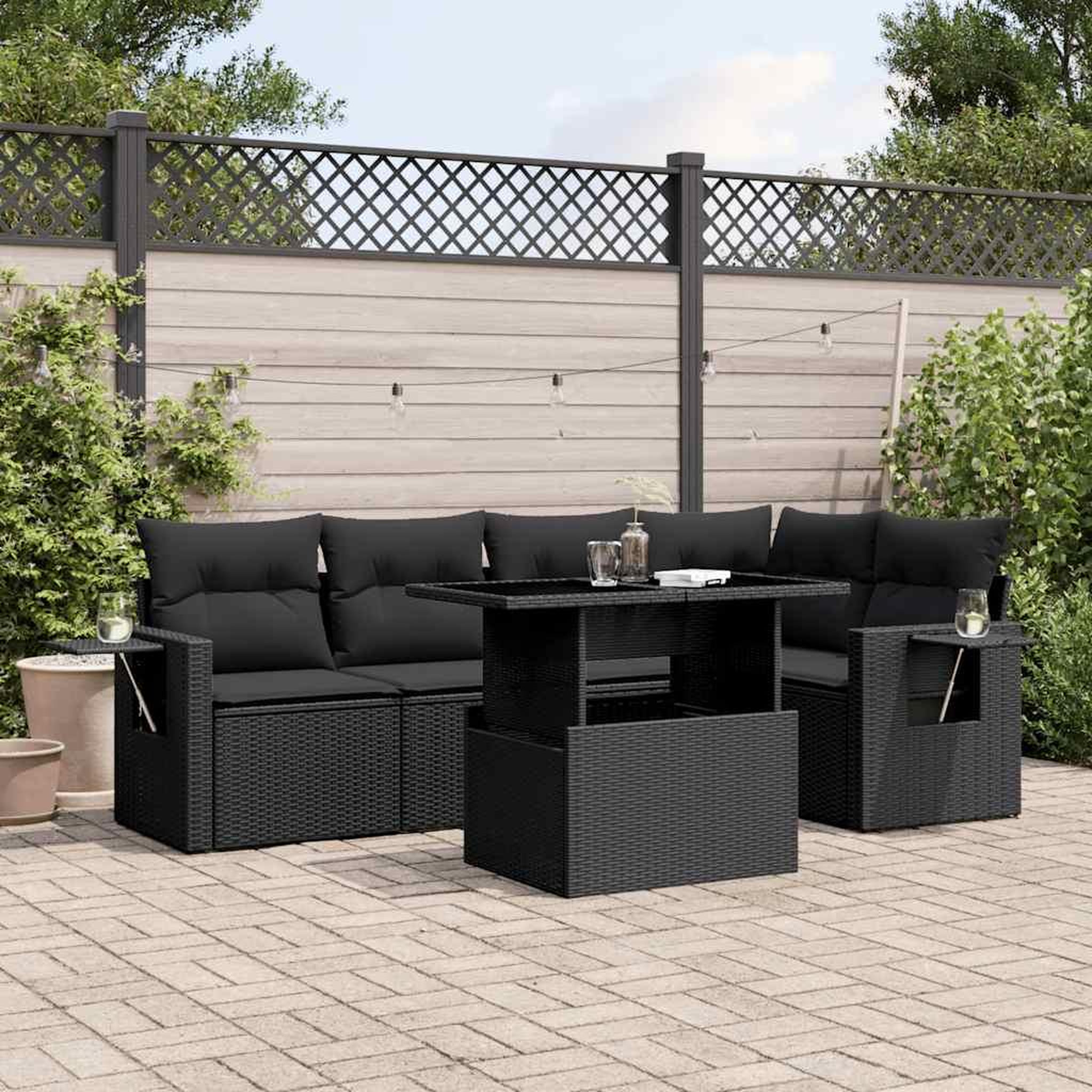 VIDAXL Salon de jardin 6 pcs avec coussins noir resine tressee