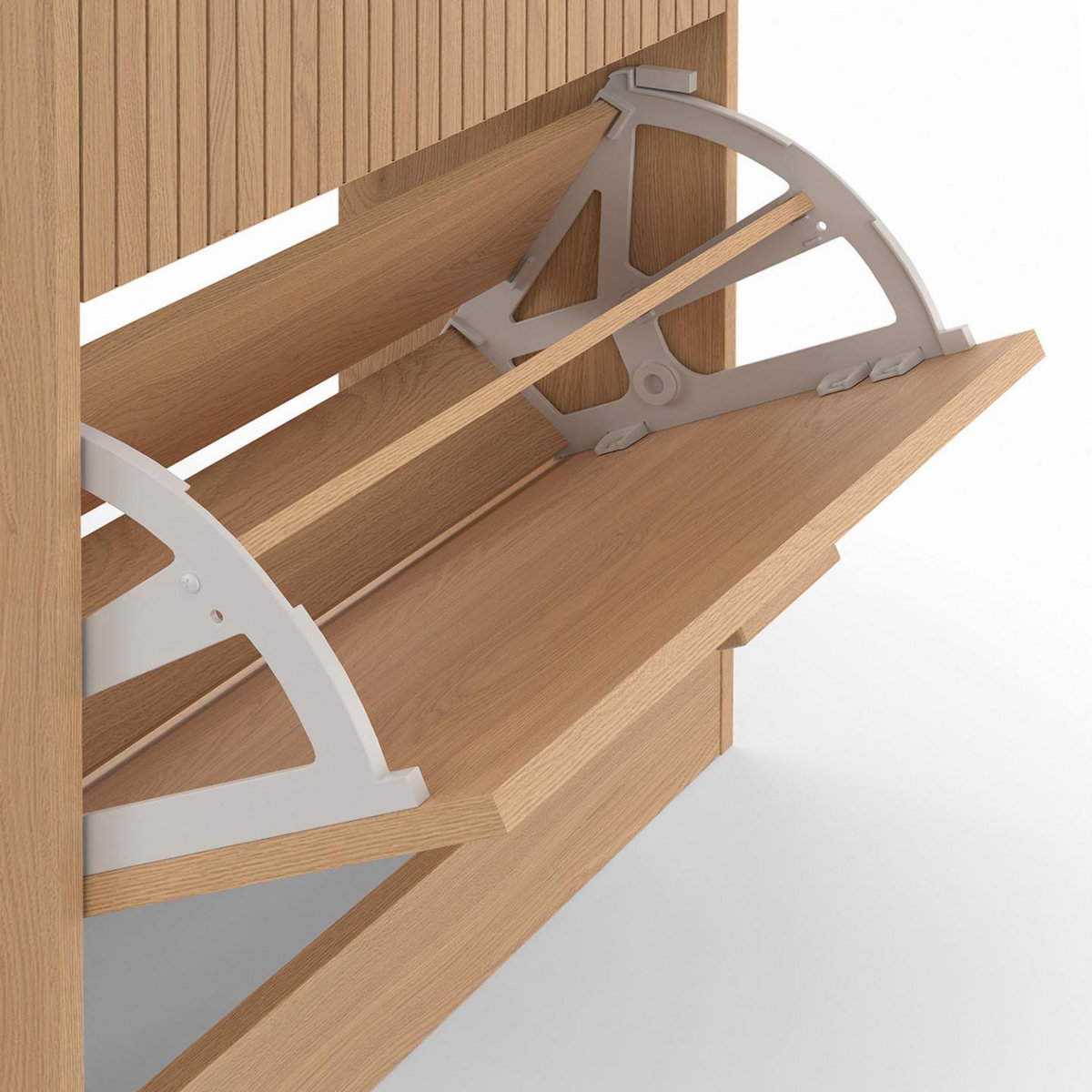 ID MARKET Meuble à chaussures 12 paires JULIETTE 2 portes lattes tasseau bois coloris chêne