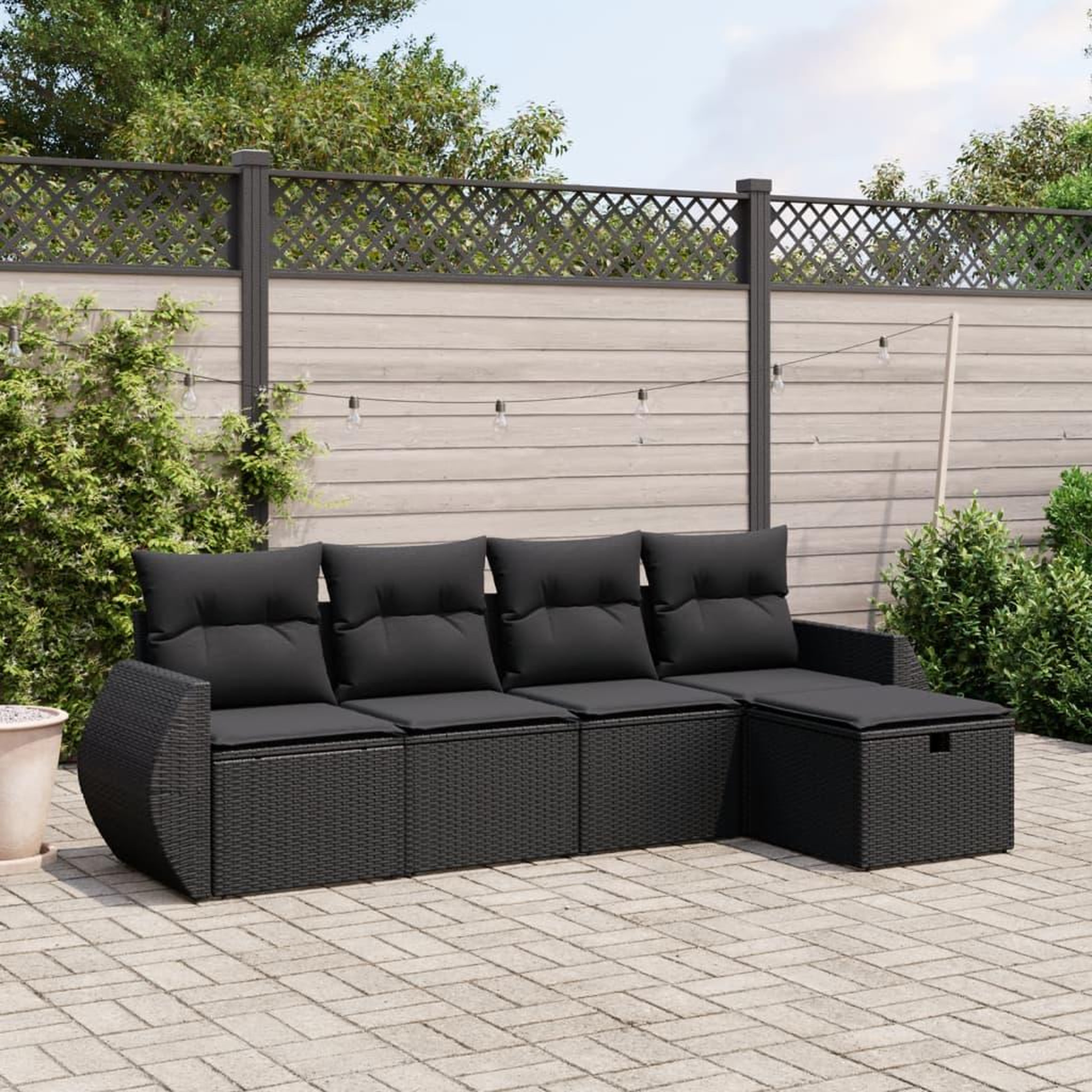 VIDAXL Salon de jardin 5 pcs avec coussins noir resine tressee
