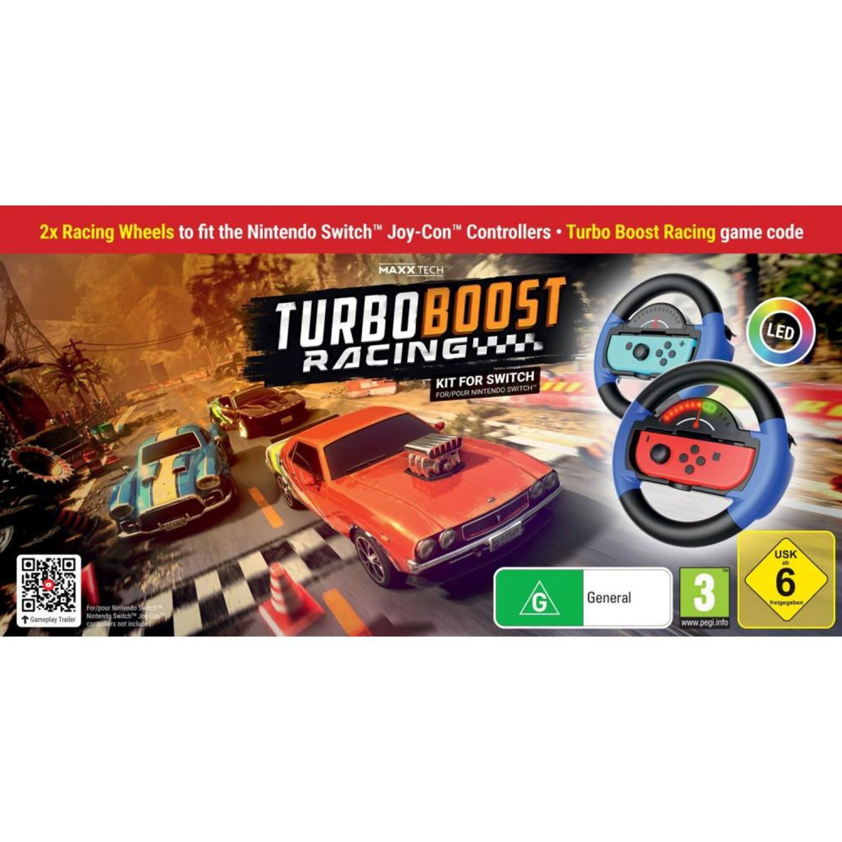 Just for games Turbo Booster Racing - Kit (volants + jeu) - Jeu Nintendo Switch - Code in a Box