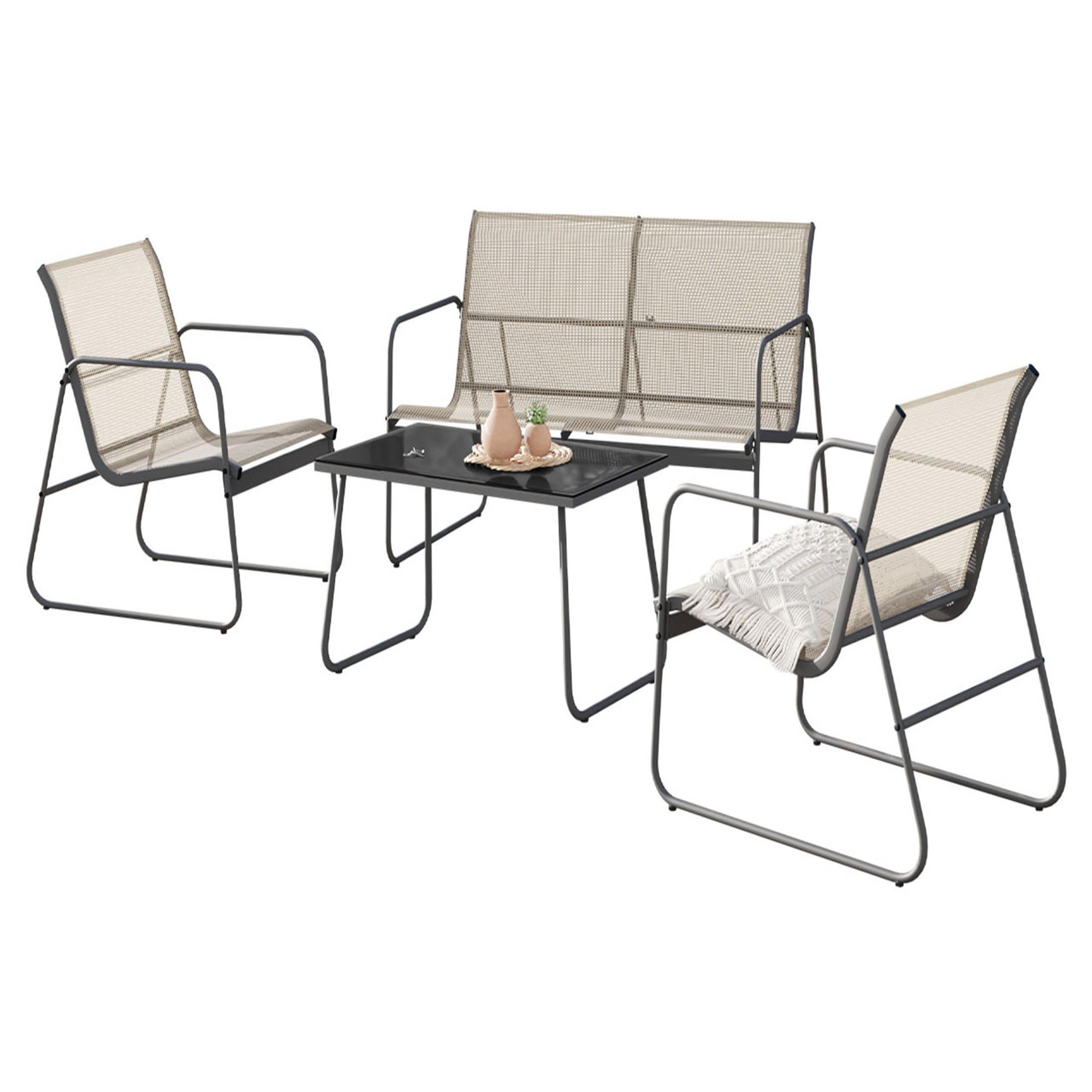Voir la diapositive 2 : BEST MOBILIER Pilar - salon bas de jardin 4 places - métal et résine tressée