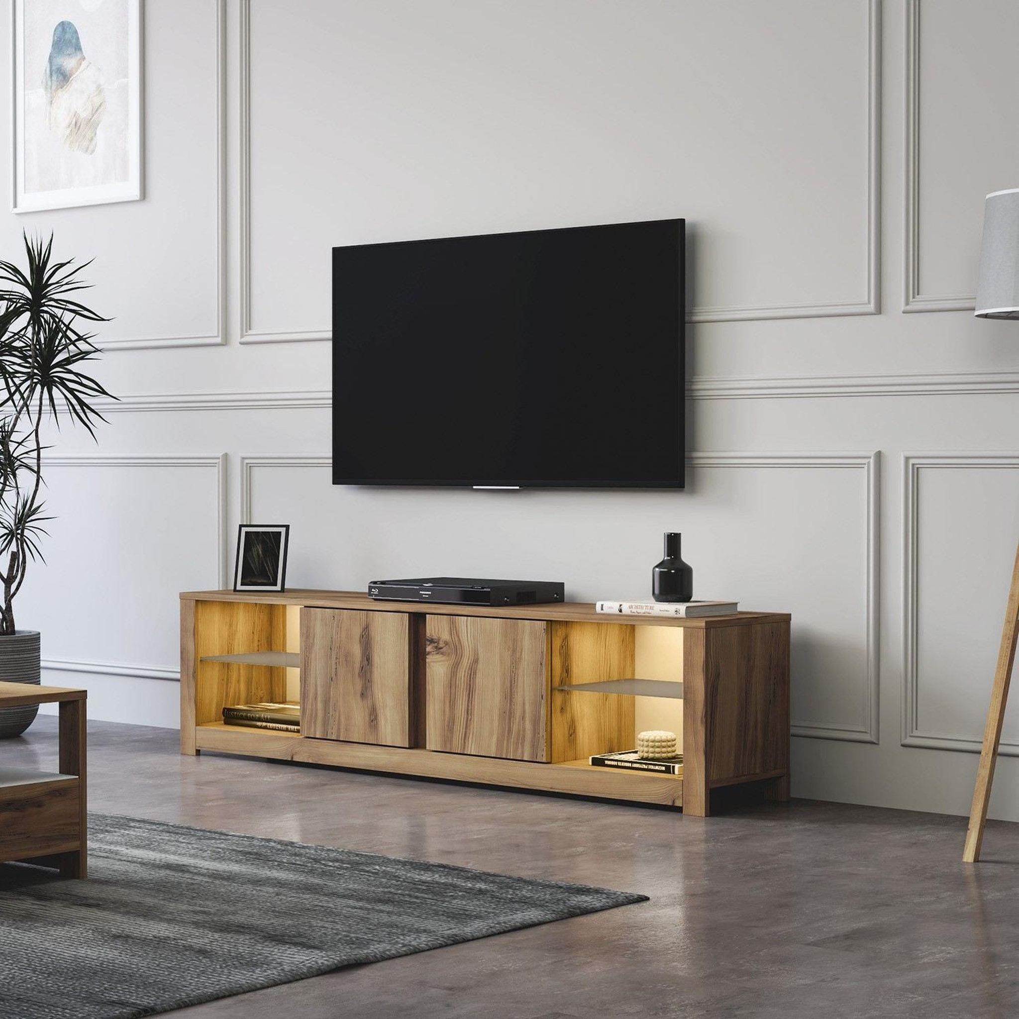 Voir la diapositive 3 : Habitat et Jardin Meuble tv en bois  aydos  180 x 35 x 45 cm - chêne