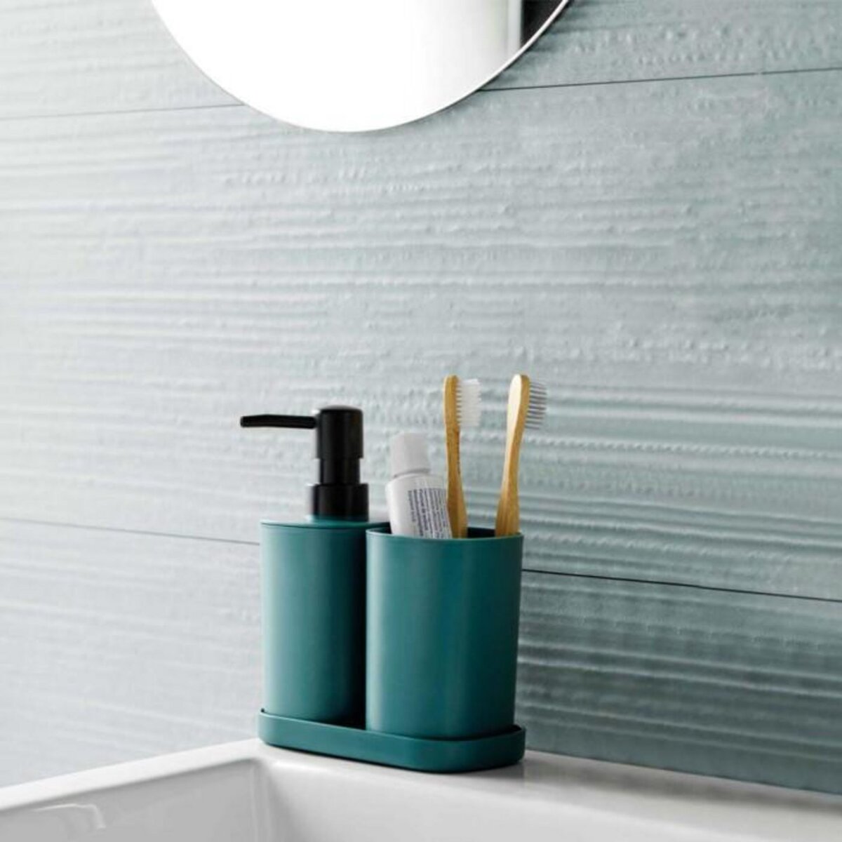 Paris Prix Set de 3 Accessoires Salle de Bain  Vita  19cm Émeraude