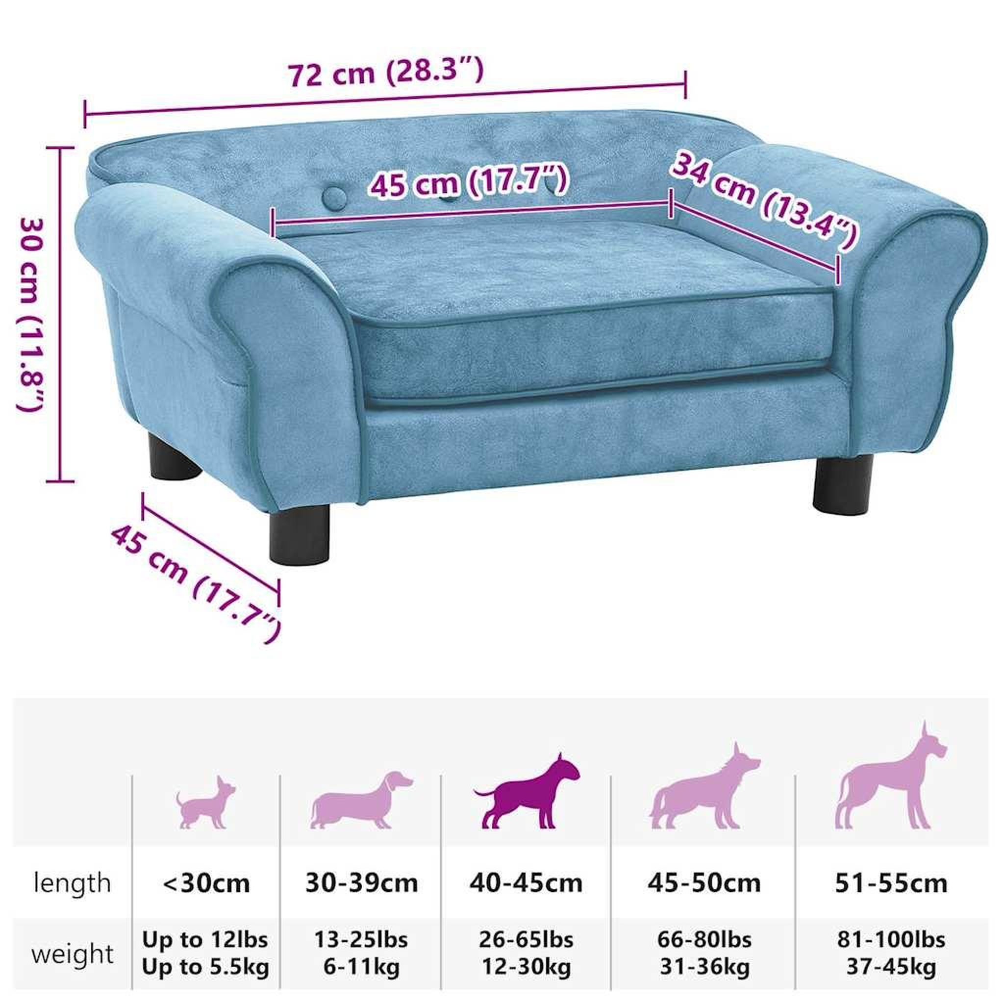 Voir la diapositive 6 : VIDAXL Canape pour chien Turquoise 72x45x30 cm Peluche