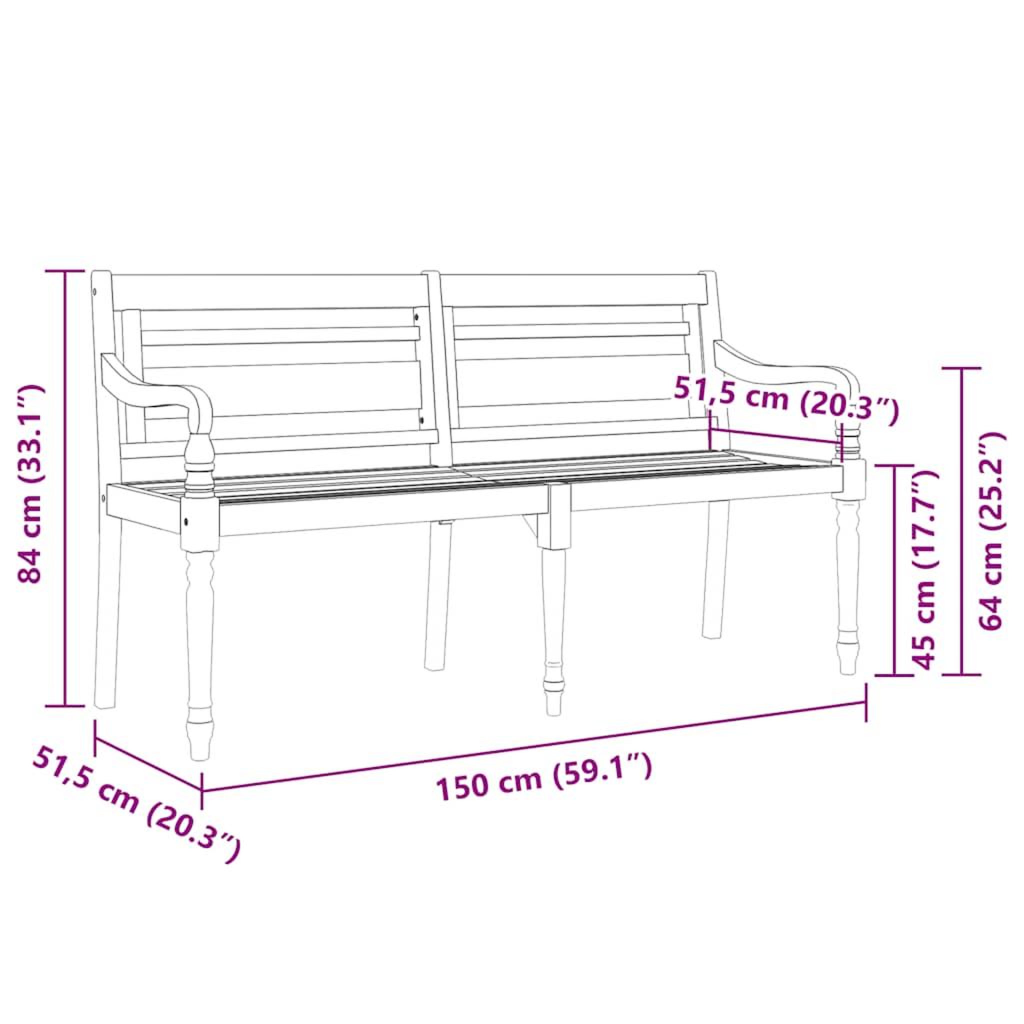 Voir la diapositive 6 : VIDAXL Banc Batavia coussin a motif de carreaux gris 150cm Bois teck