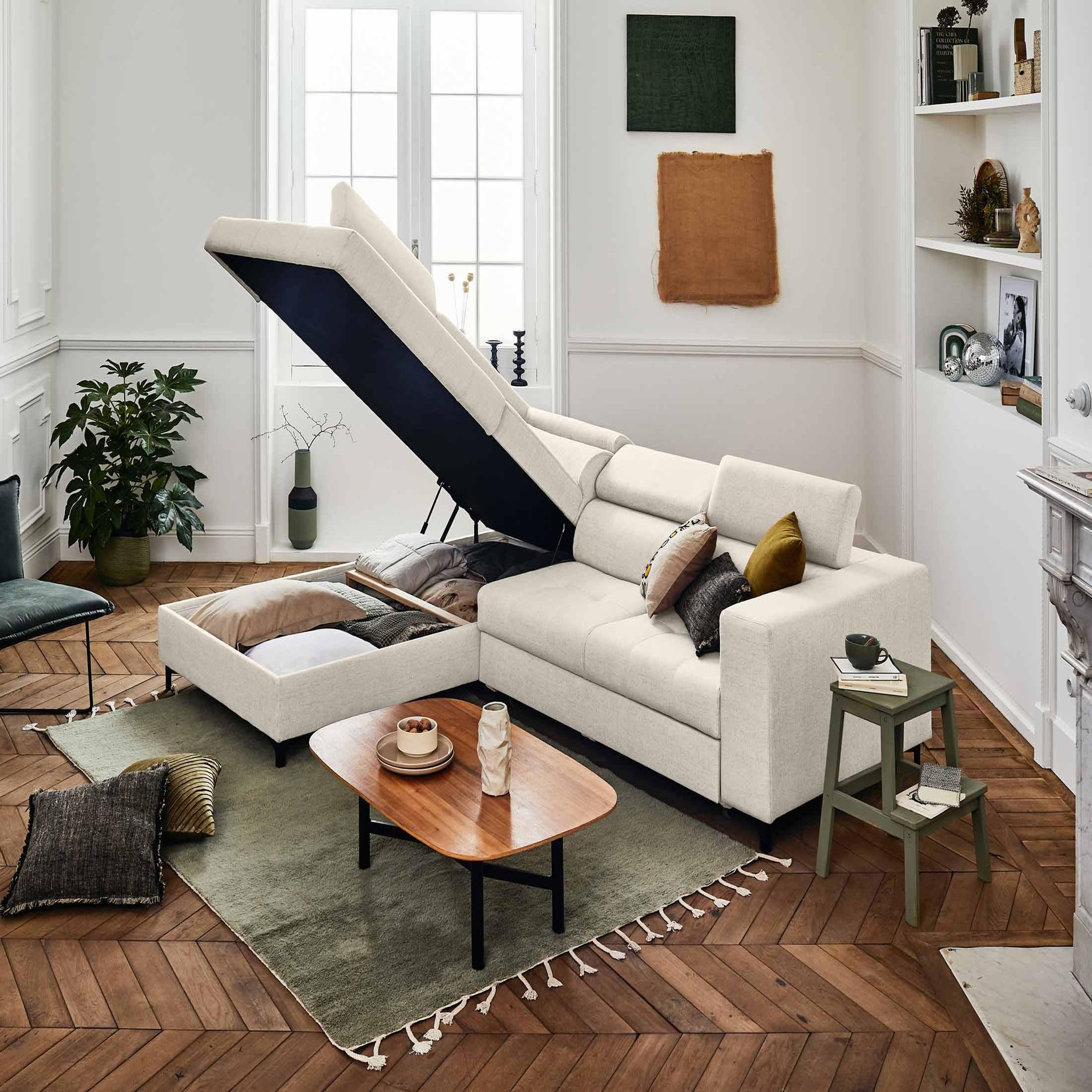 Voir la diapositive 3 : LISA DESIGN Olinda - canapé d'angle gauche - 5 places - convertible avec coffre et têtières réglables - en tissu