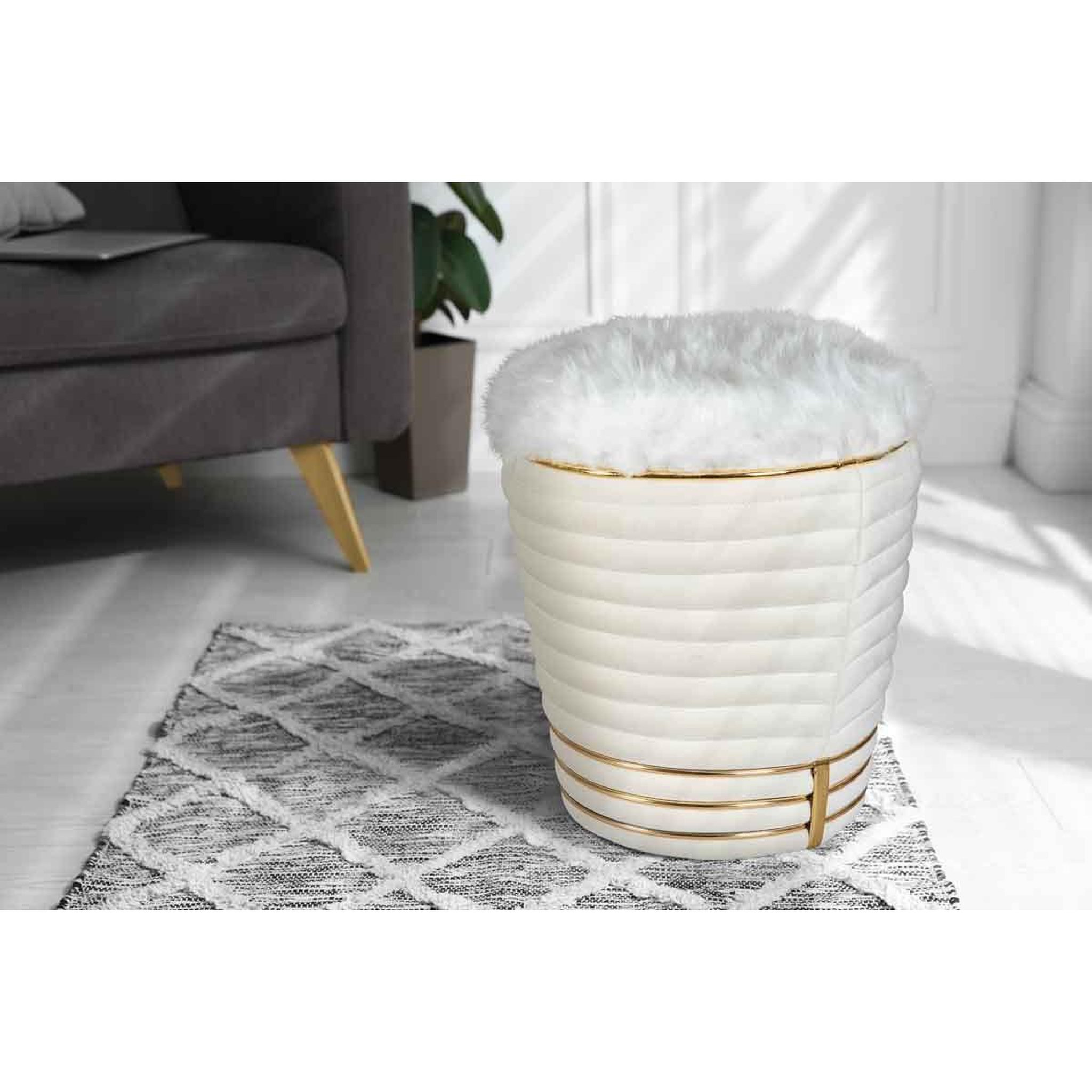 Voir la diapositive 5 : Paris Prix Tabouret design en tissu  doric  50cm ivoire & or