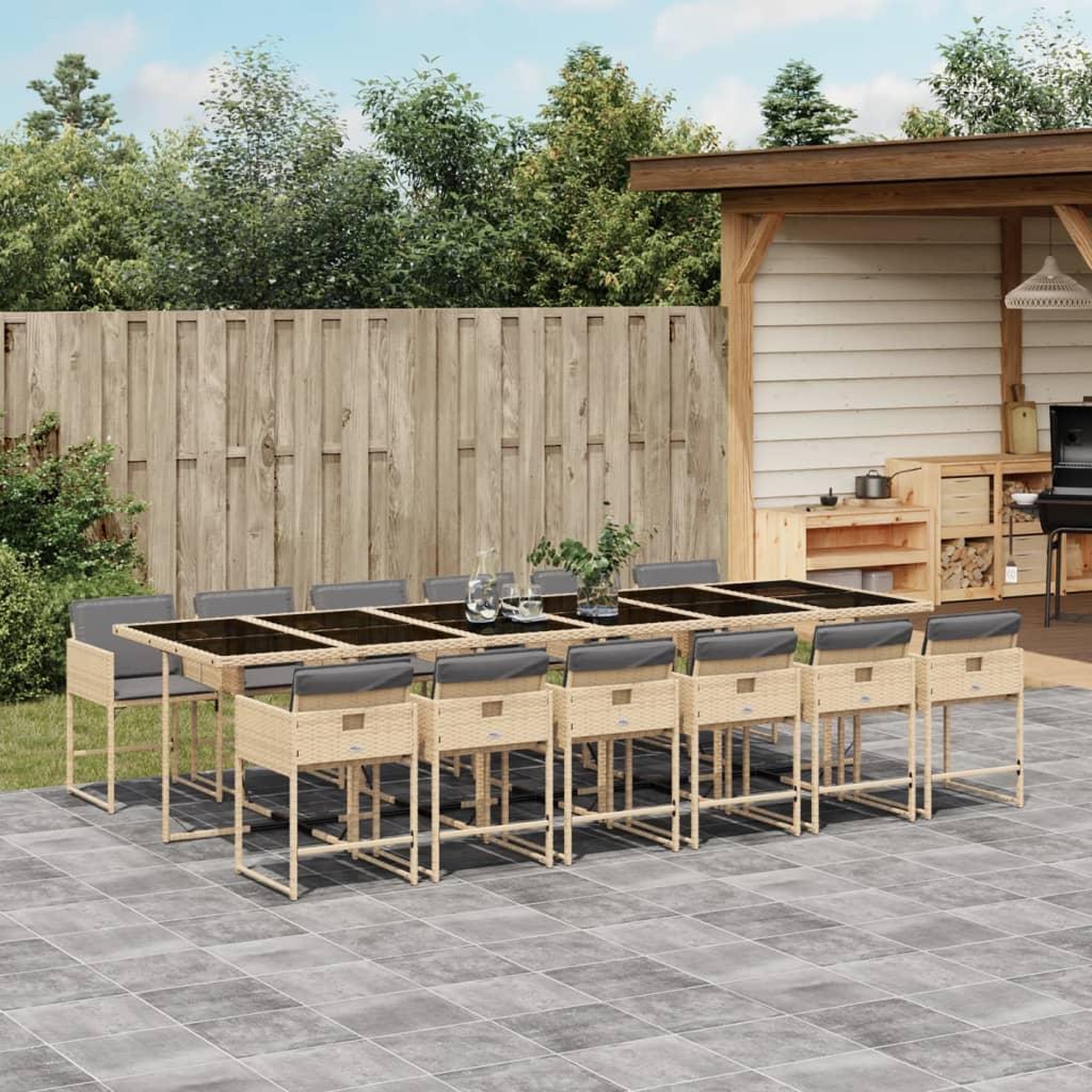 VIDAXL Ensemble a manger de jardin coussins 13 pcs melange beige rotin