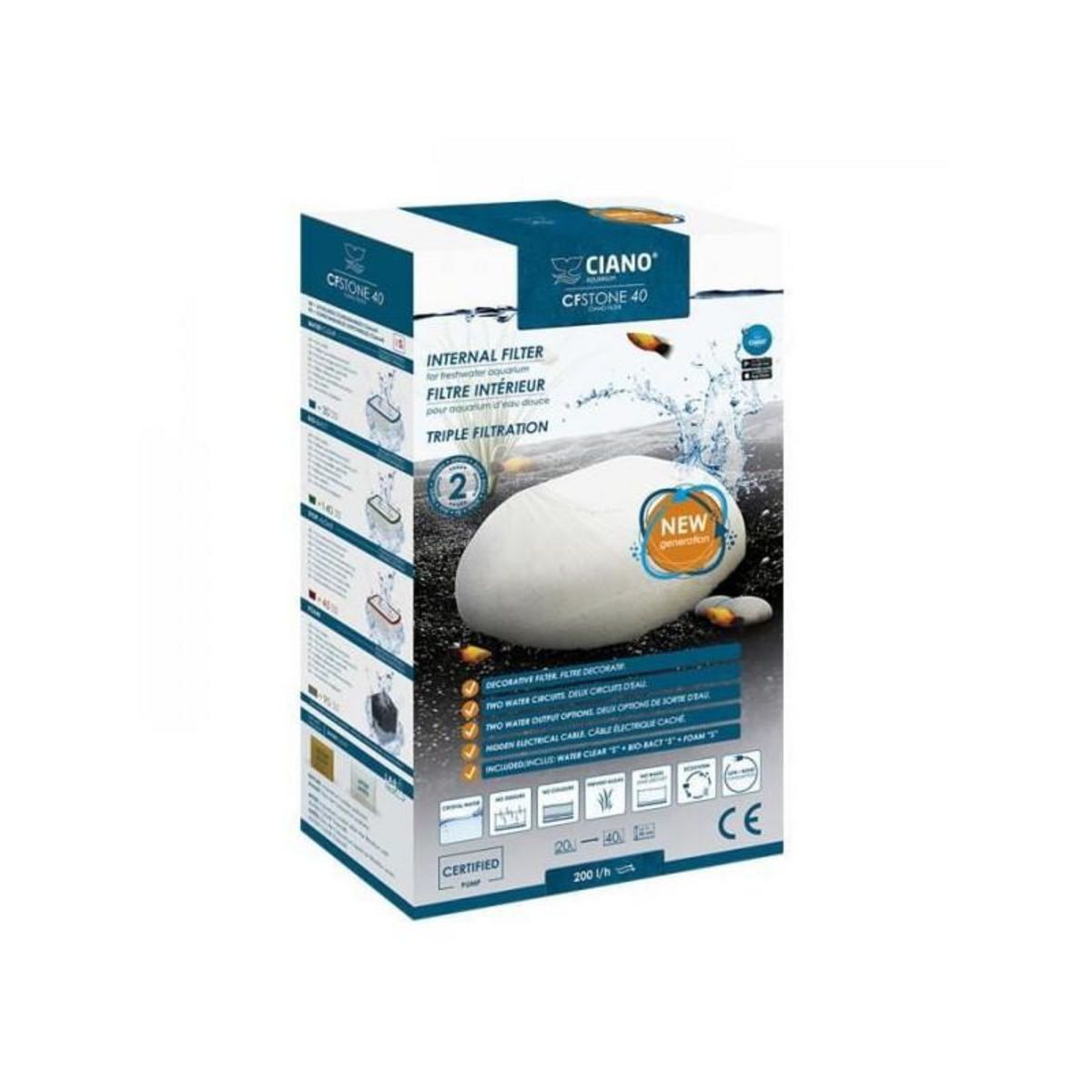 MARSHALL CIANO CF Stone 80 filtre interne forme galet pour aquarium jusqua 80L