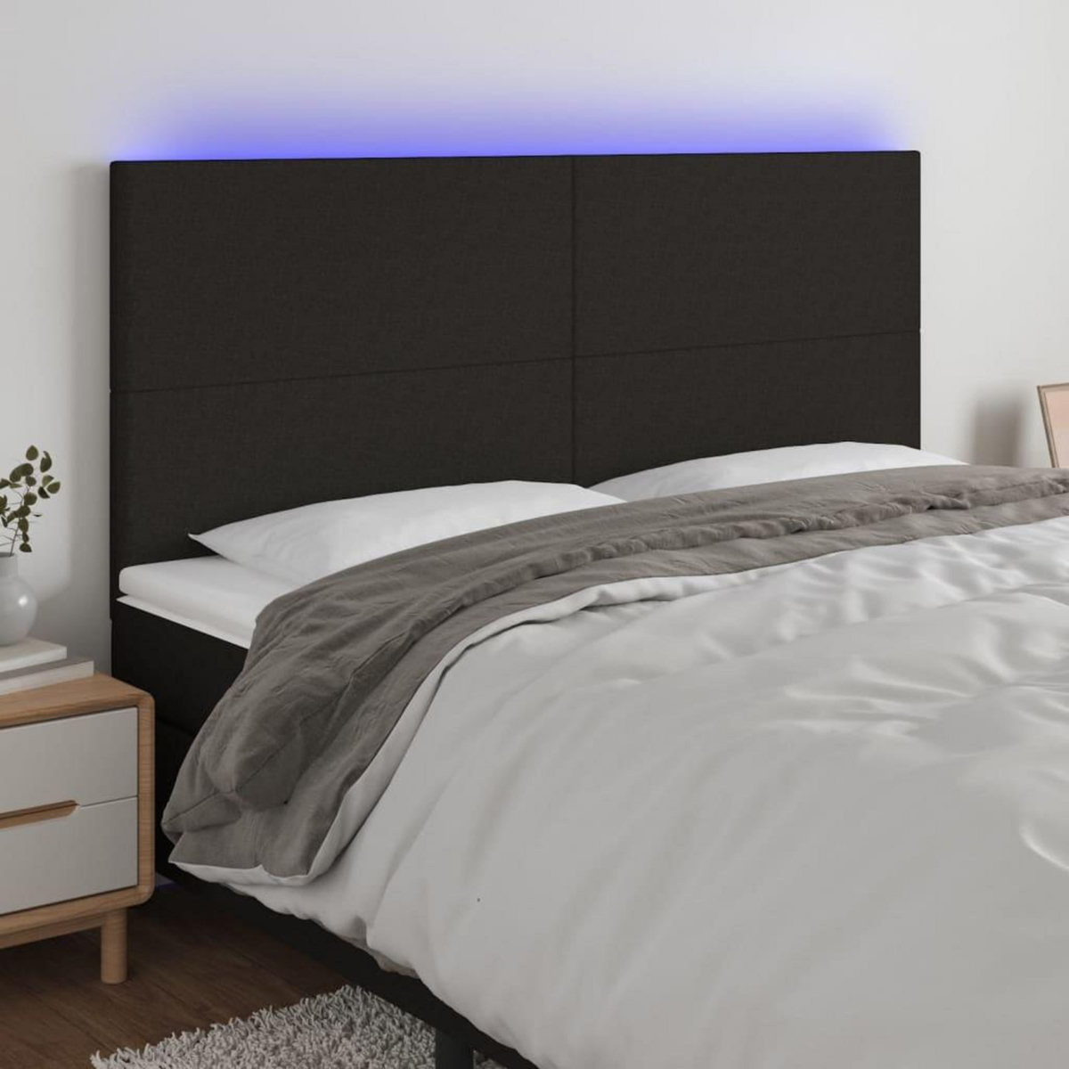 VIDAXL Tete de lit a LED Noir 200x5x118/128 cm Tissu