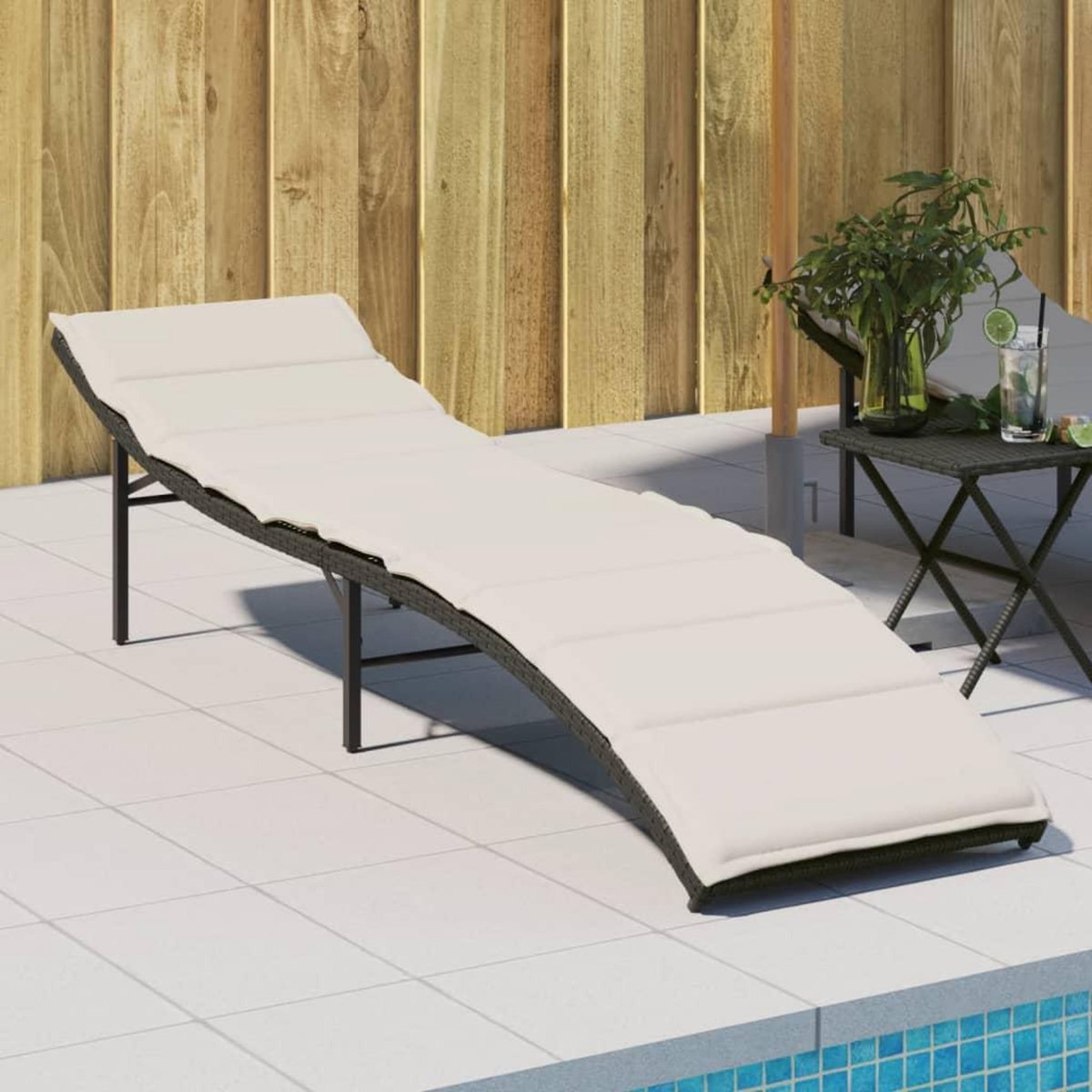 VIDAXL Chaise longue avec coussin noir 55x199x50 cm resine tressee