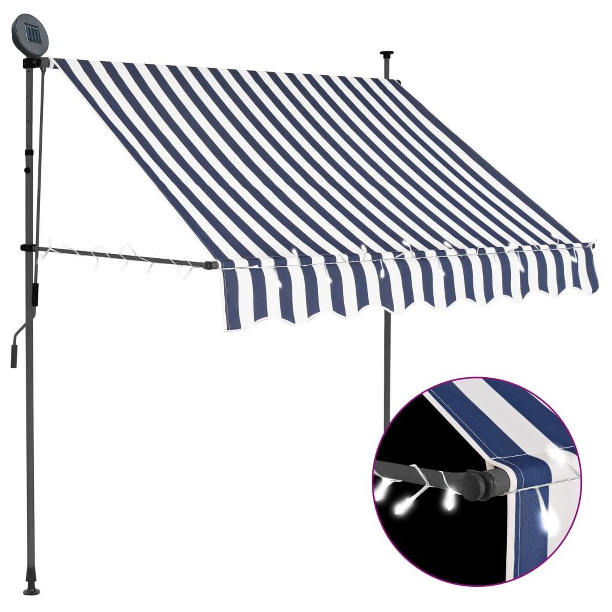 Voir la diapositive 1 : VIDAXL Auvent manuel retractable avec LED 100 cm Bleu et blanc