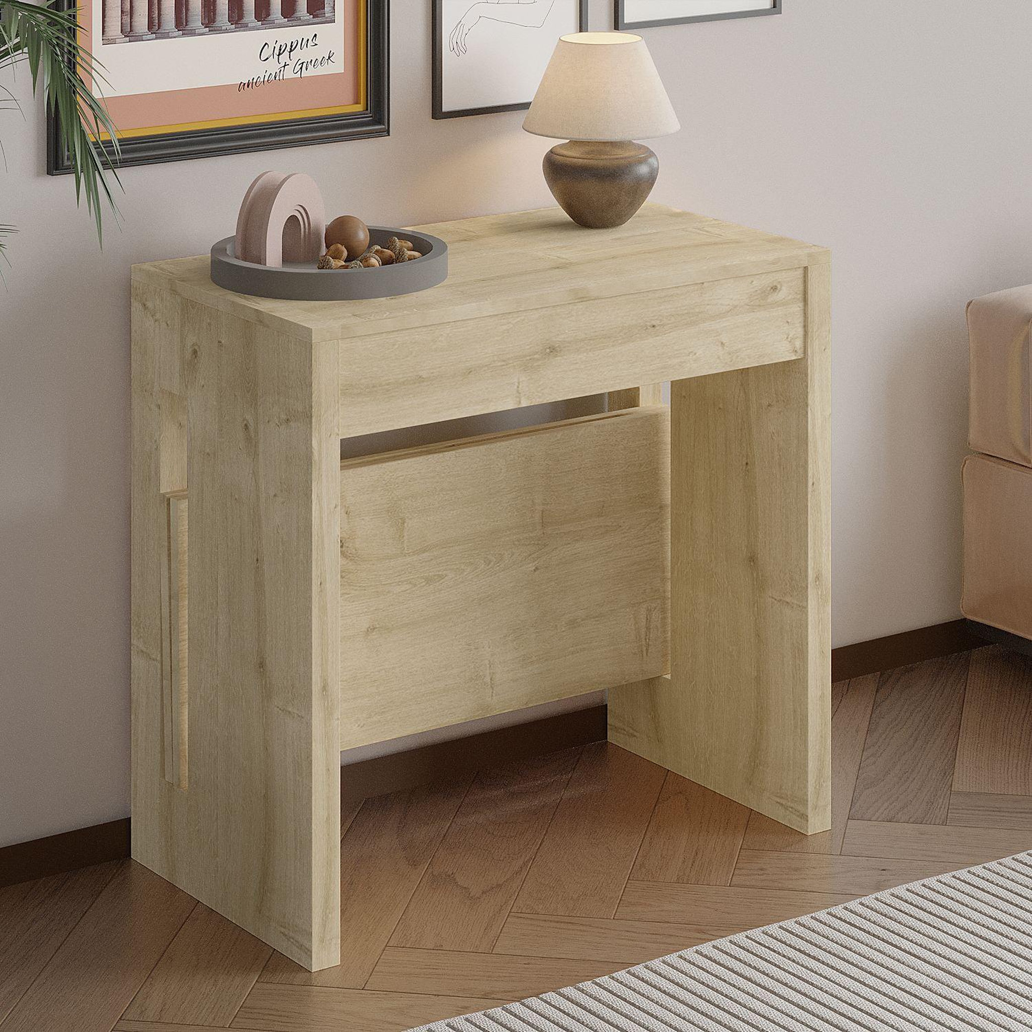 Voir la diapositive 4 : Habitat et Jardin Table repas extensible en bois  nivo  - 80 x 44 x 76 cm - beige