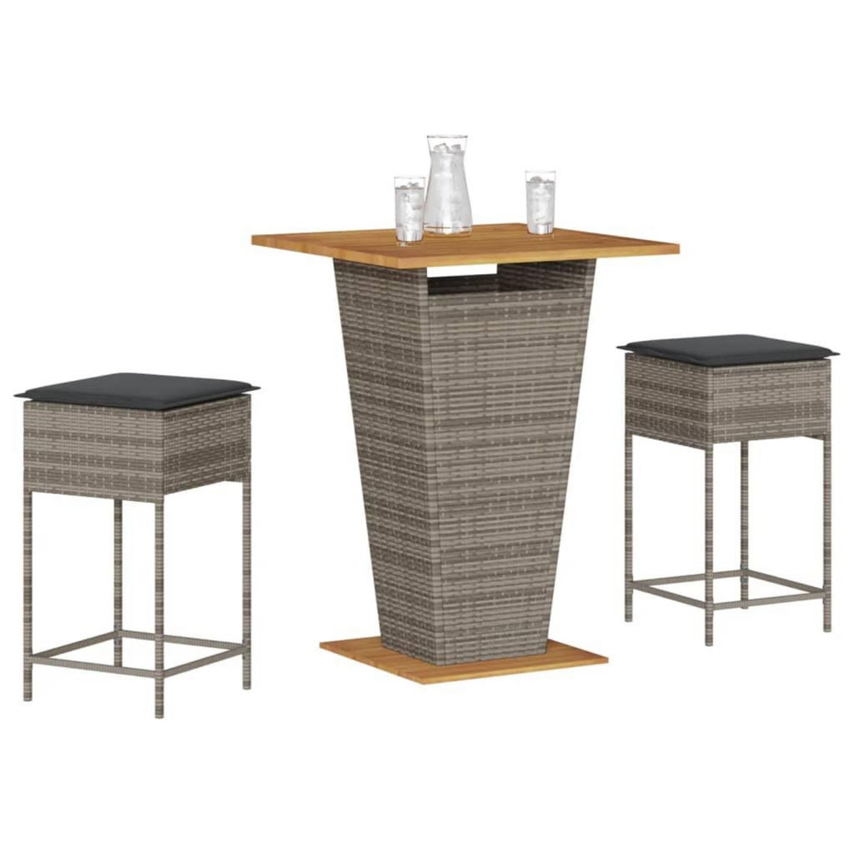 VIDAXL Ensemble de bar de jardin 3 pcs et coussins gris resine tressee