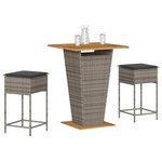 VIDAXL Ensemble de bar de jardin 3 pcs et coussins gris resine tressee