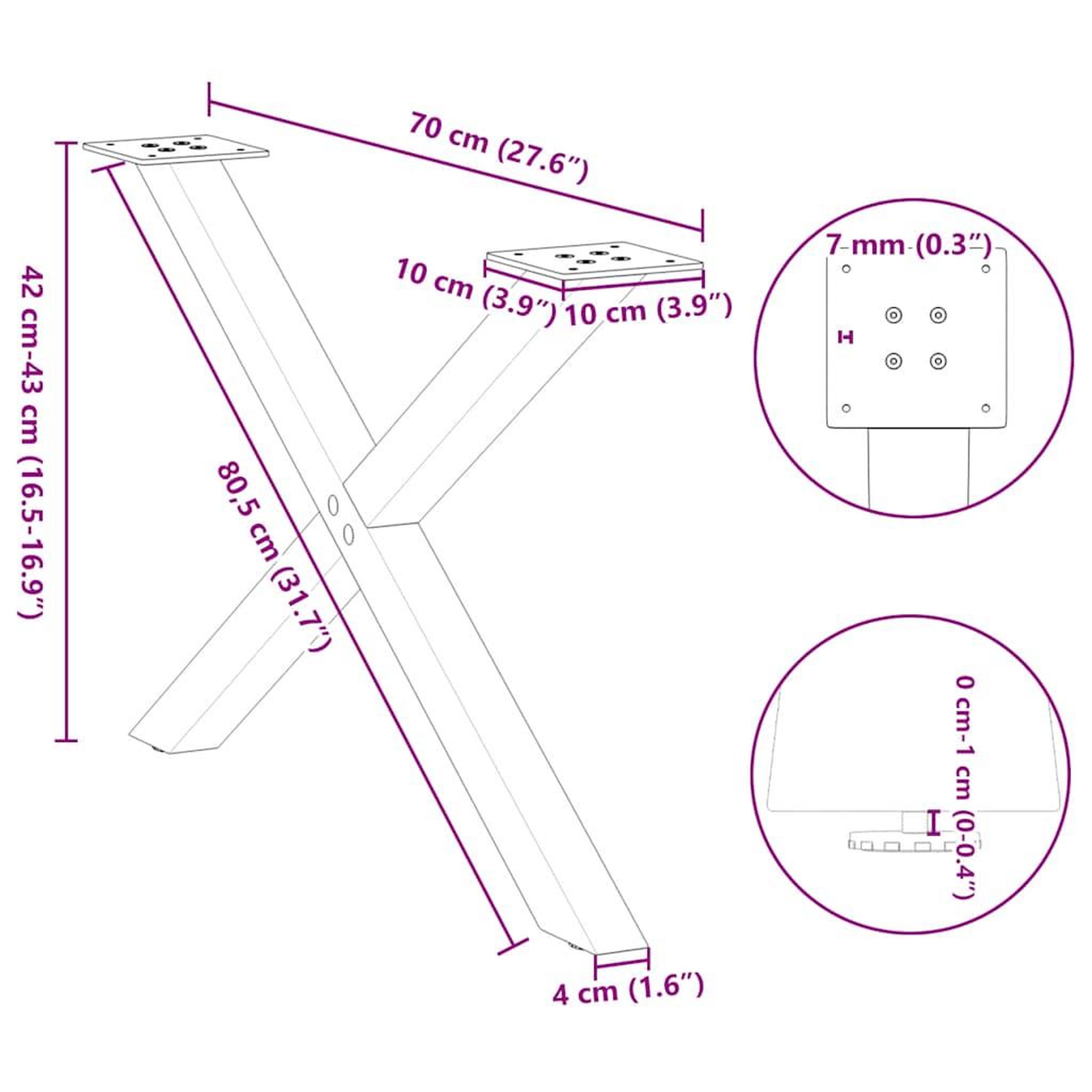 Voir la diapositive 6 : VIDAXL Pieds de table basse forme de X 2 pcs blanc 70x(42-43) cm acier
