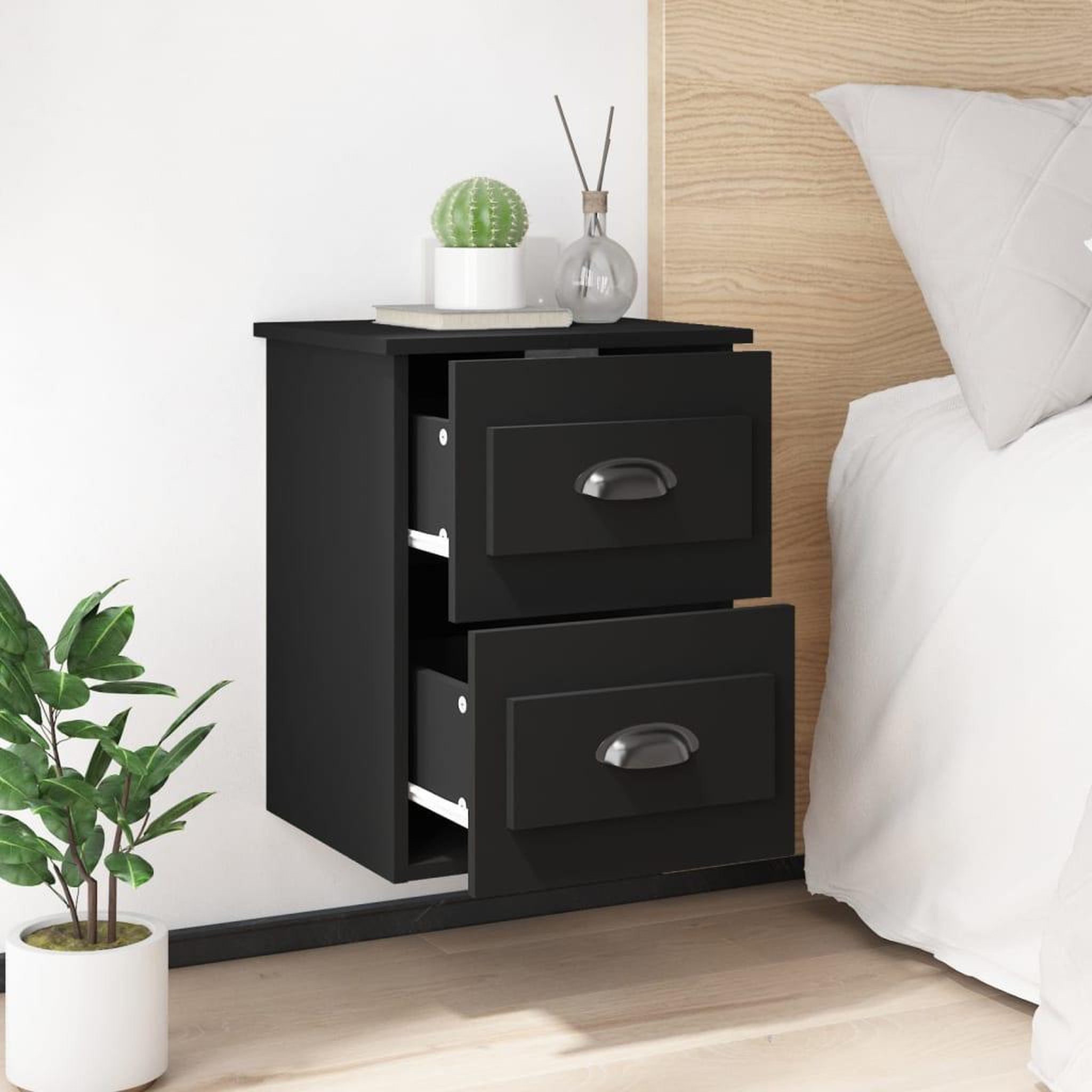 Voir la diapositive 3 : VIDAXL Table de chevet murale noir 41,5x36x53 cm