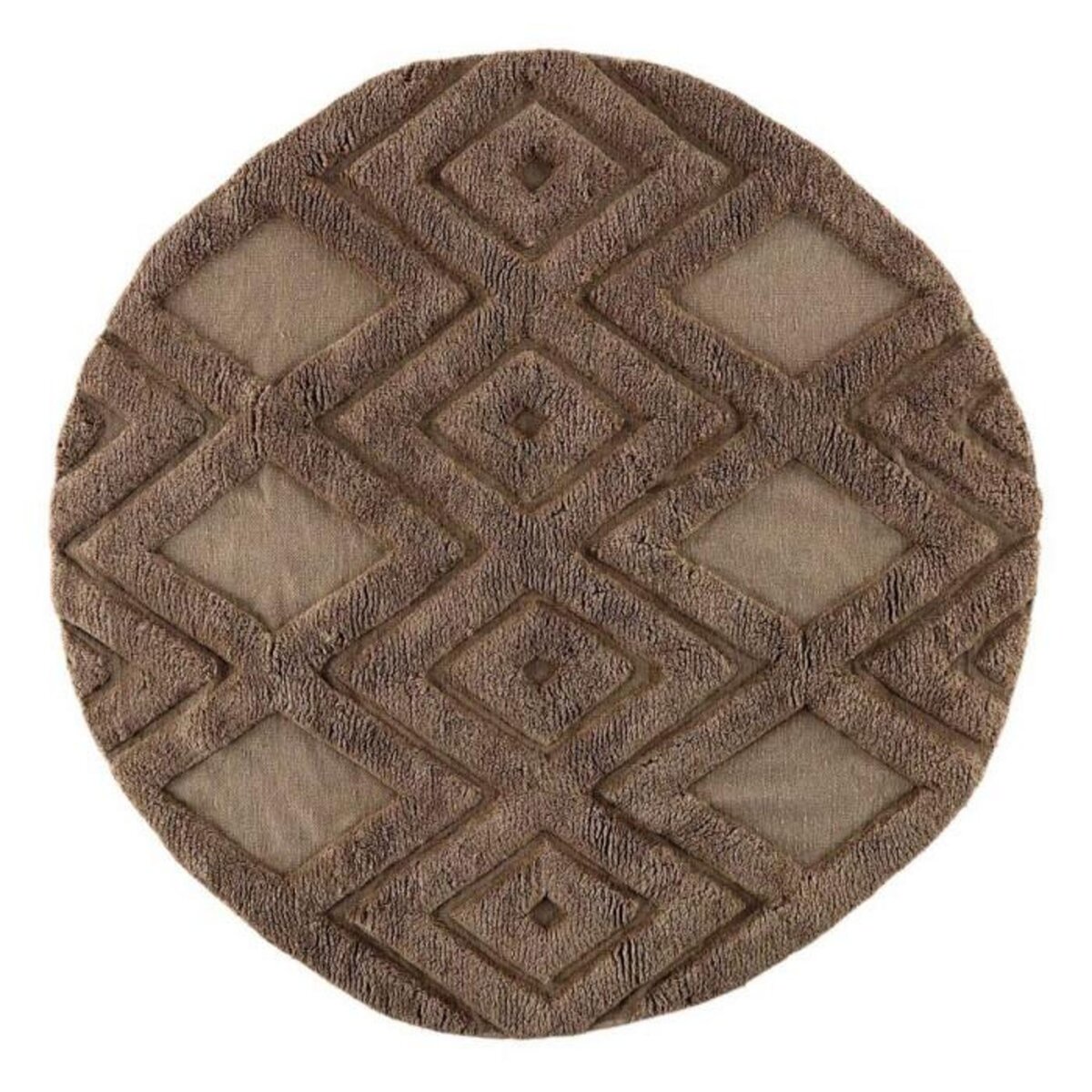Paris Prix Tapis Déco Rond en Laine  Dahlia  200cm Marron Foncé