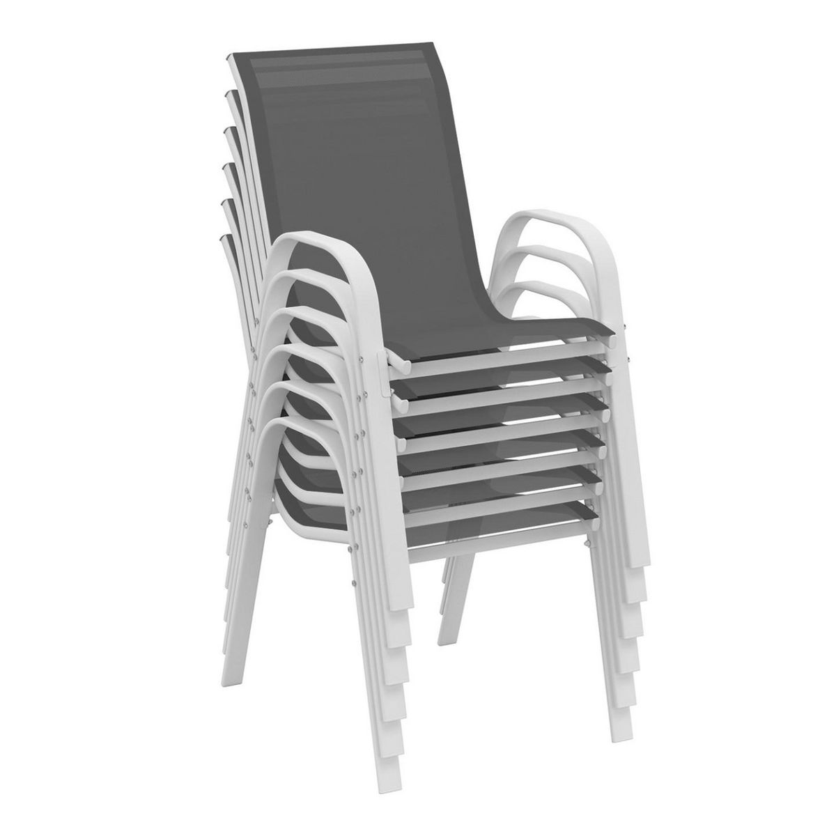 ID MARKET Salon de jardin MADRID table 240 CM et 10 chaises empilables blanc et gris