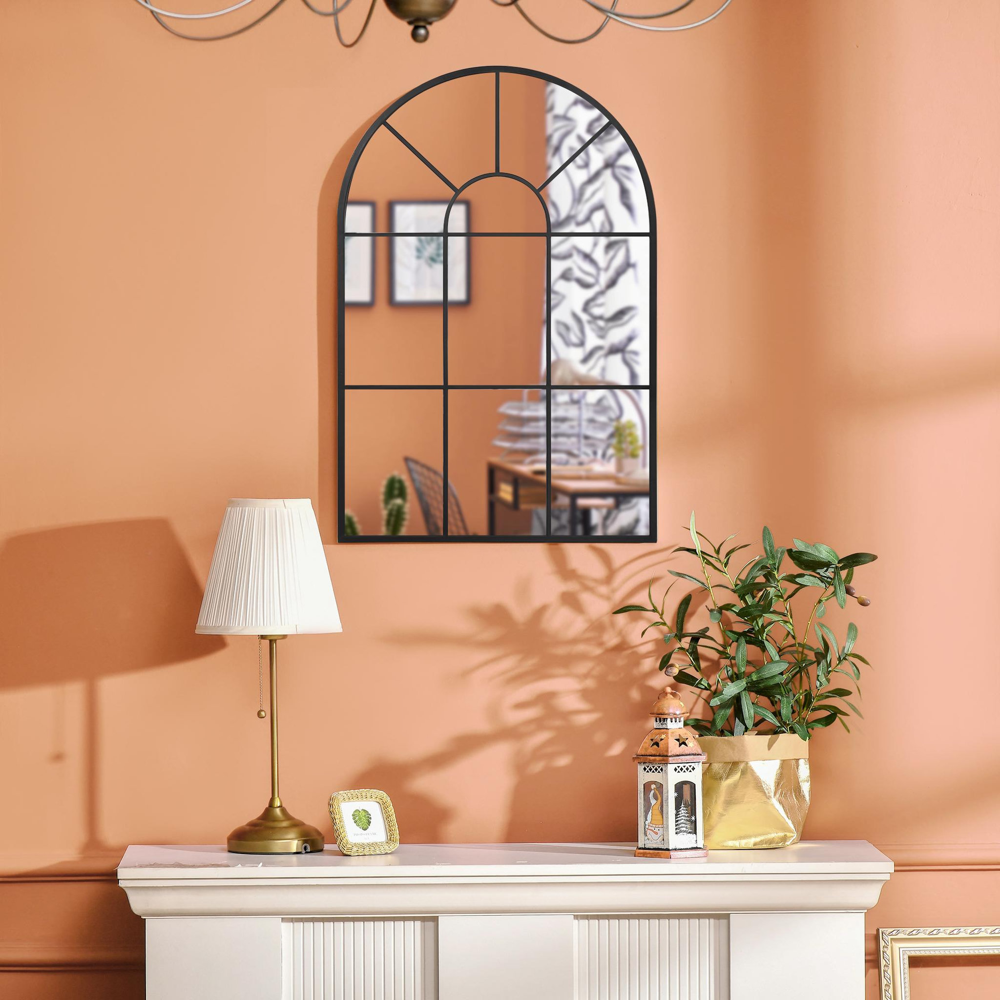 Voir la diapositive 4 : HOMCOM Miroir mural aspect verrière style classique chic - dim. 60L x 90H cm - métal noir verre 3 mm