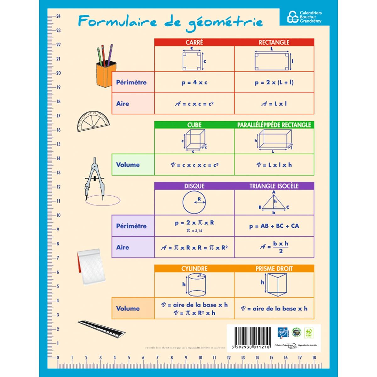 Fiche pédagogique Formulaire de géométrie 20.5 x 26.5 cm