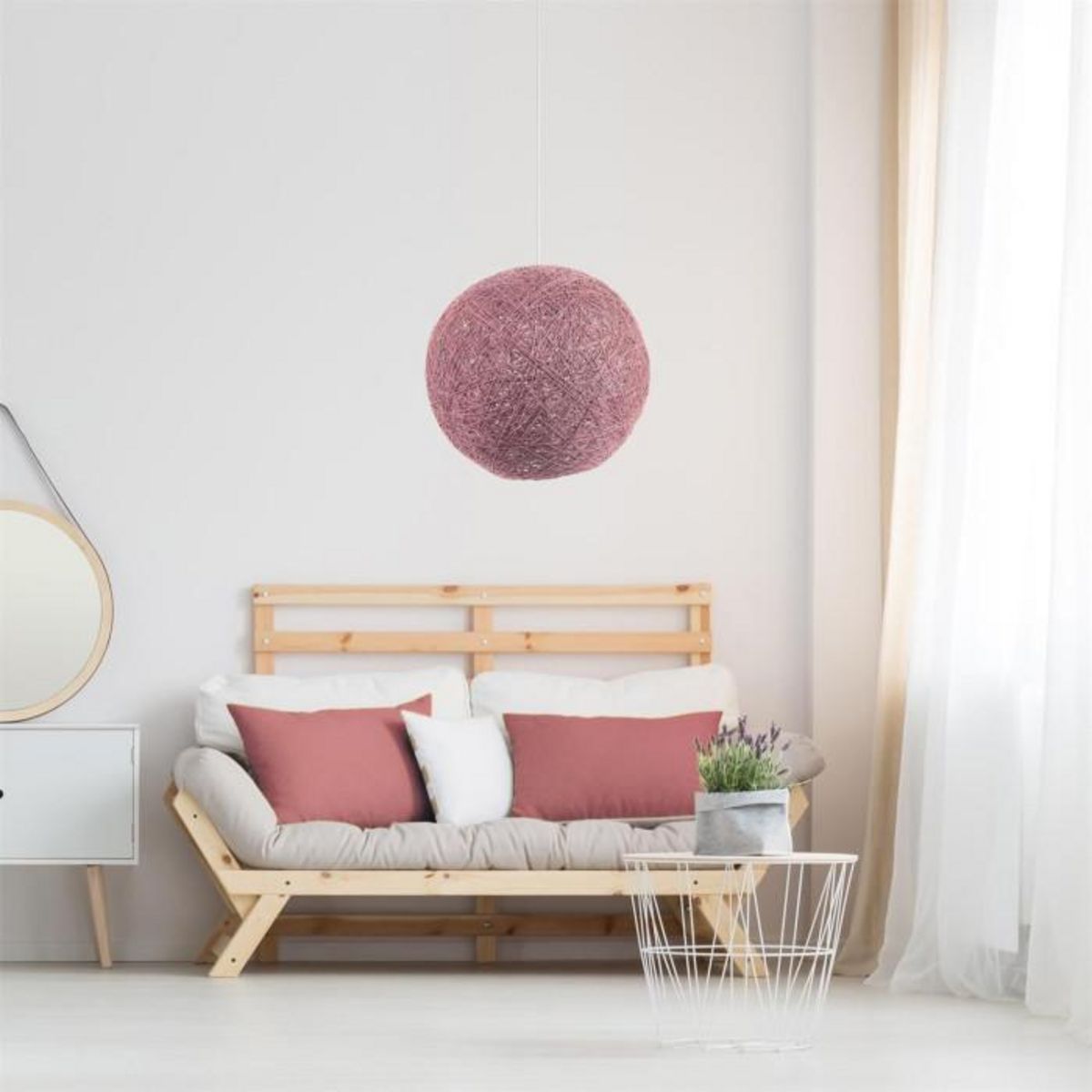 Paris Prix Lampe Suspension Ronde  Tissée  30cm Rose