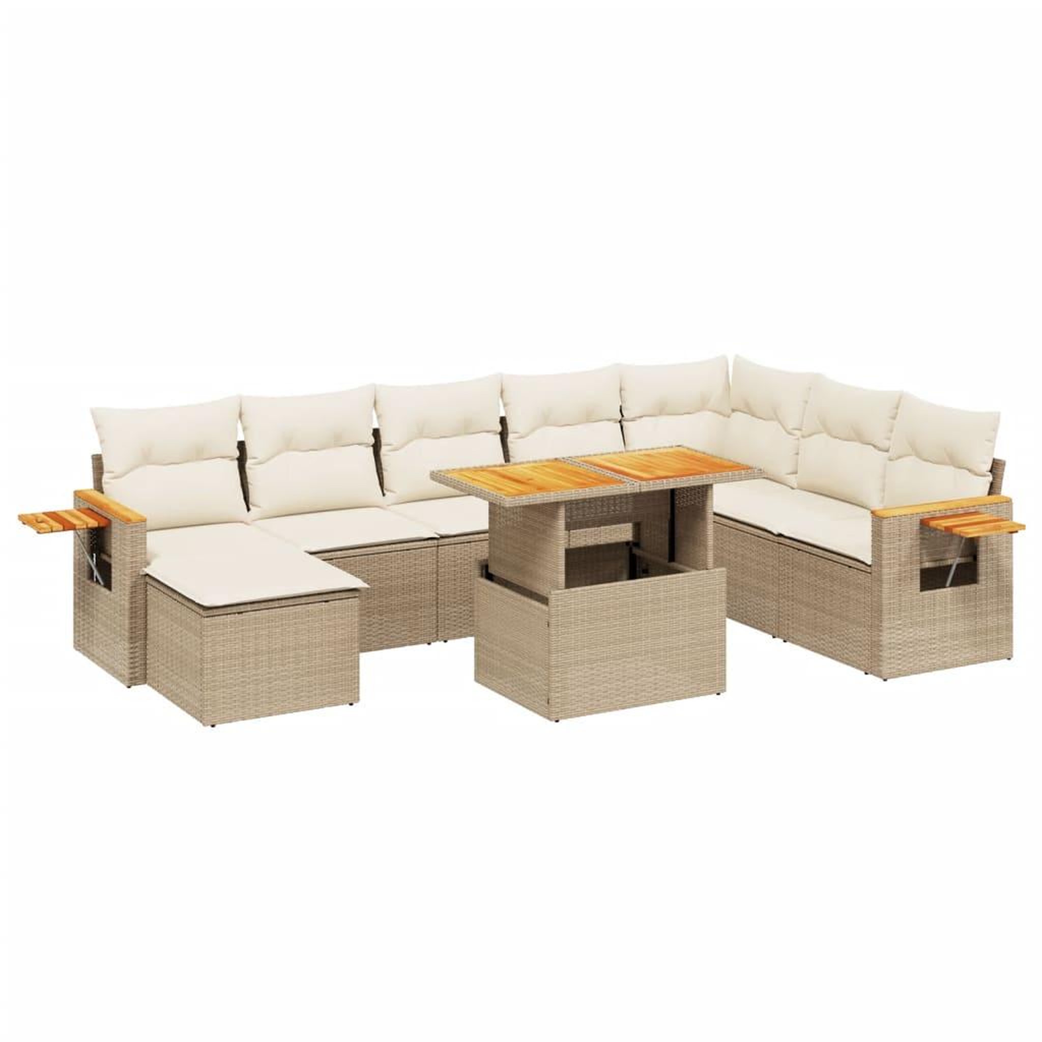 Voir la diapositive 2 : VIDAXL Salon de jardin avec coussins 9 pcs beige resine tressee