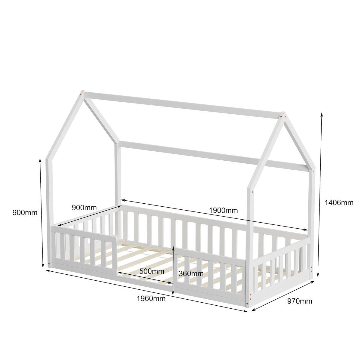 MINEA MINEA | Lit cabane avec barrière NID ENCHANTE 90x190 cm (matelas non inclus)