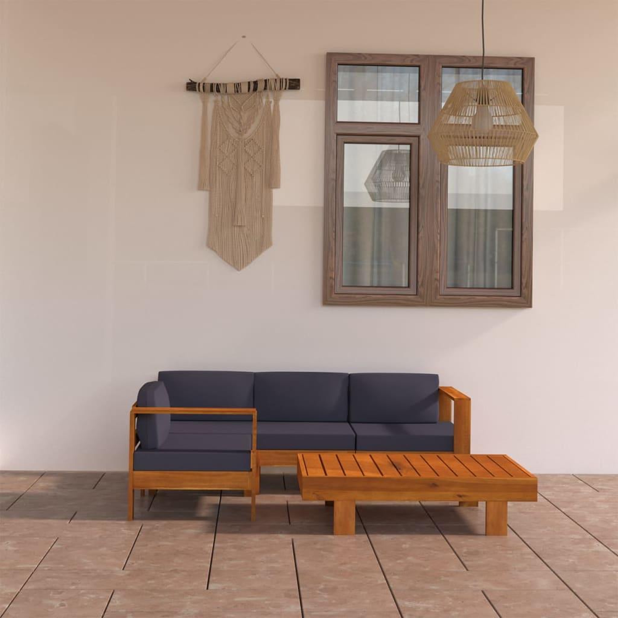 Voir la diapositive 1 : VIDAXL Salon de jardin 5 pcs avec coussins gris fonce Bois d'acacia