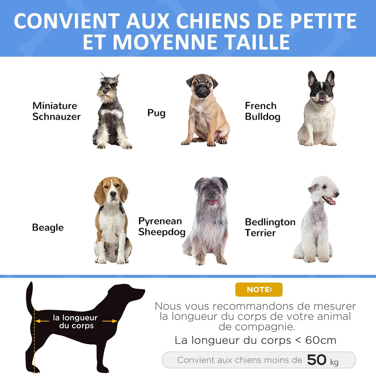PAWHUT Lit surélevé pour chien appui-tête textilène micro-perforé noir