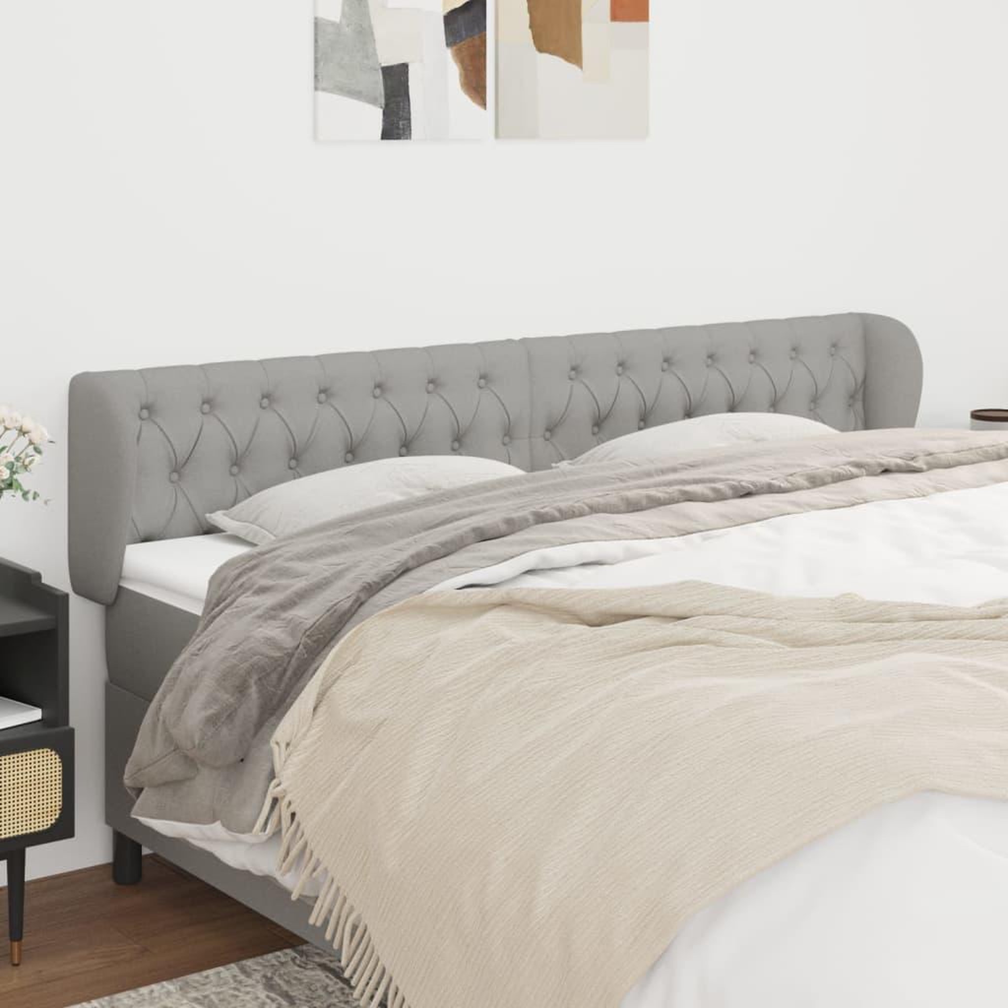 Voir la diapositive 1 : VIDAXL Tete de lit avec oreilles Gris clair 183x23x78/88 cm Tissu