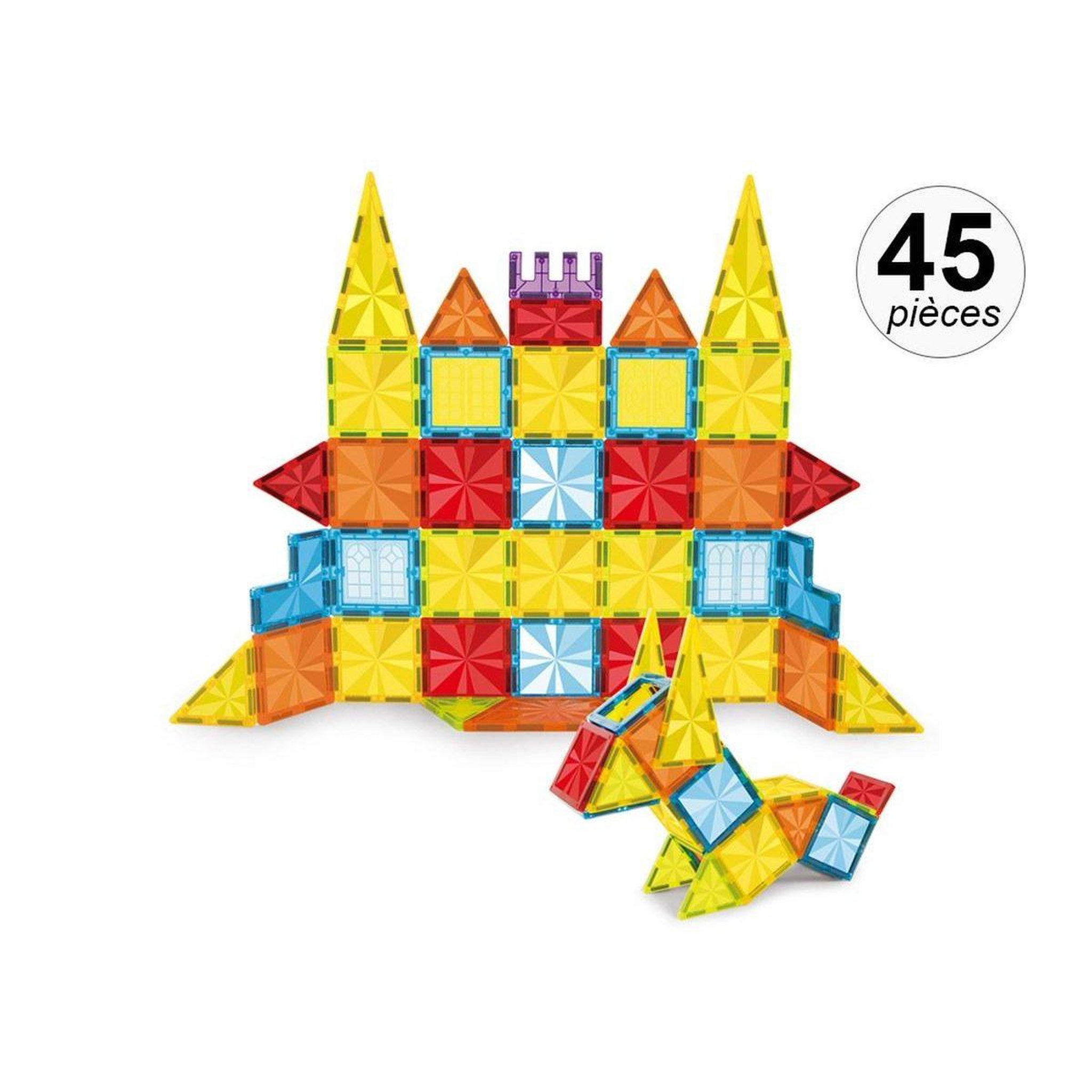 1001JOUETS Jeu de construction magnétique - 45 pièces - Tuiles colorées - Matériaux ultra résistants - S