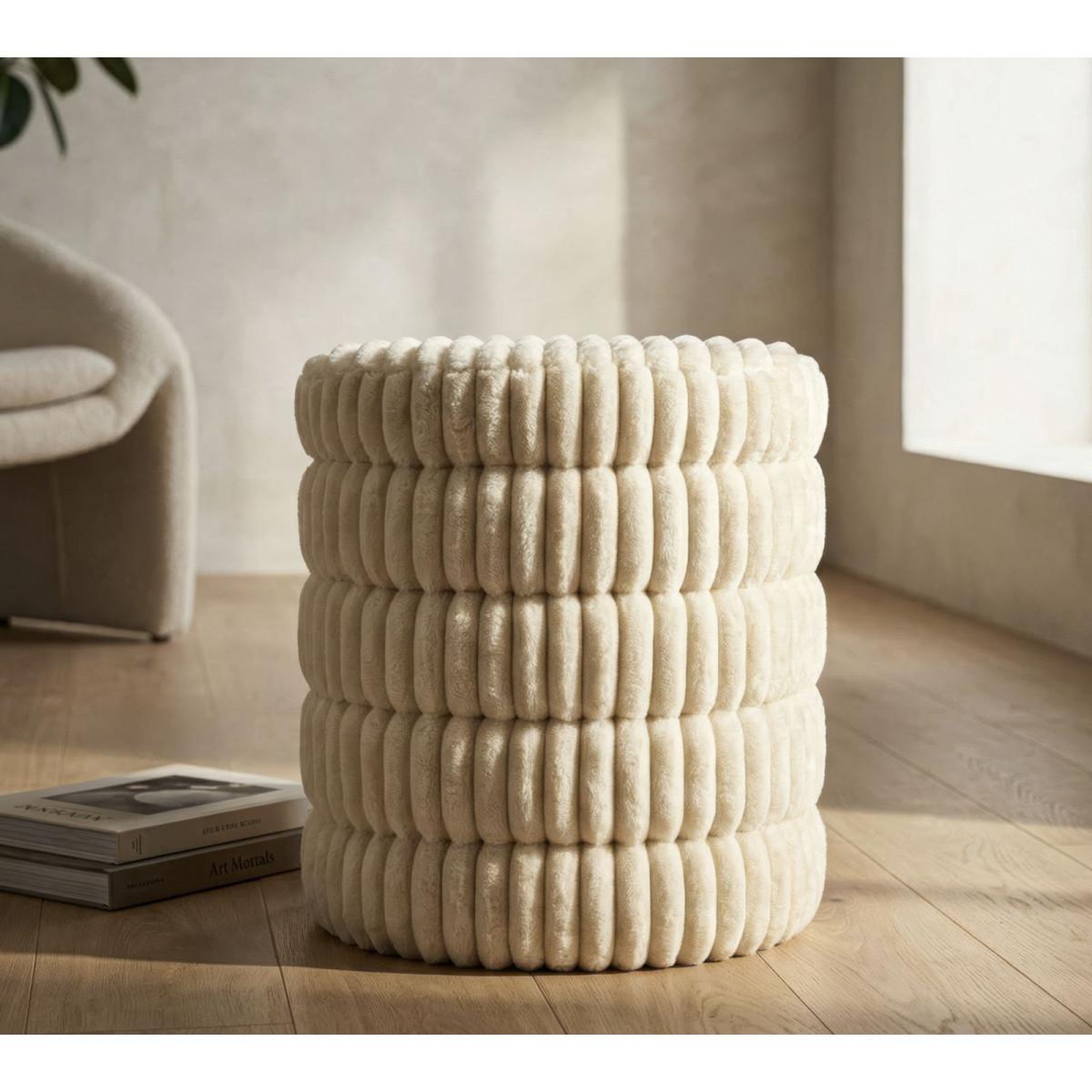 Voir la diapositive 5 : Paris Prix Pouf en tissu côtelé  goteborg levels  46cm blanc