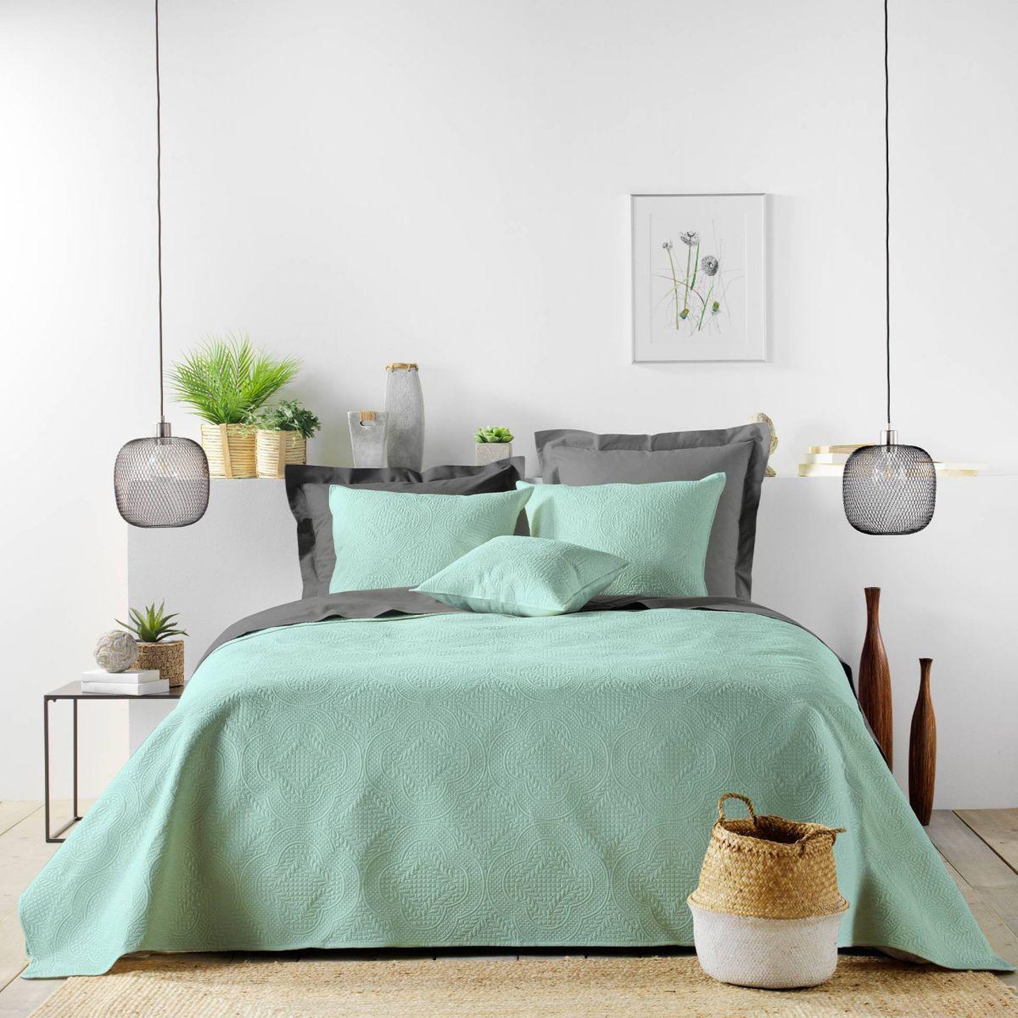Douceur d'Intérieur Couvre-lit & 2 housses de coussin  romane  220x240cm sauge