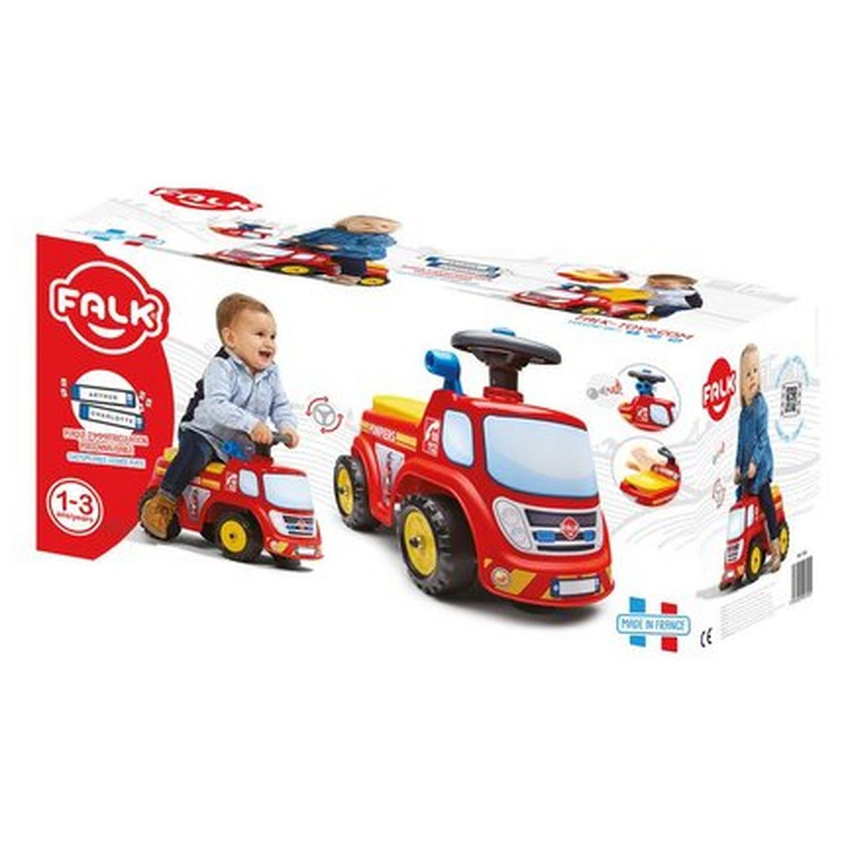 FALQUET Porteur pompier avec assise ouvrante et volant directionnel avec klaxon