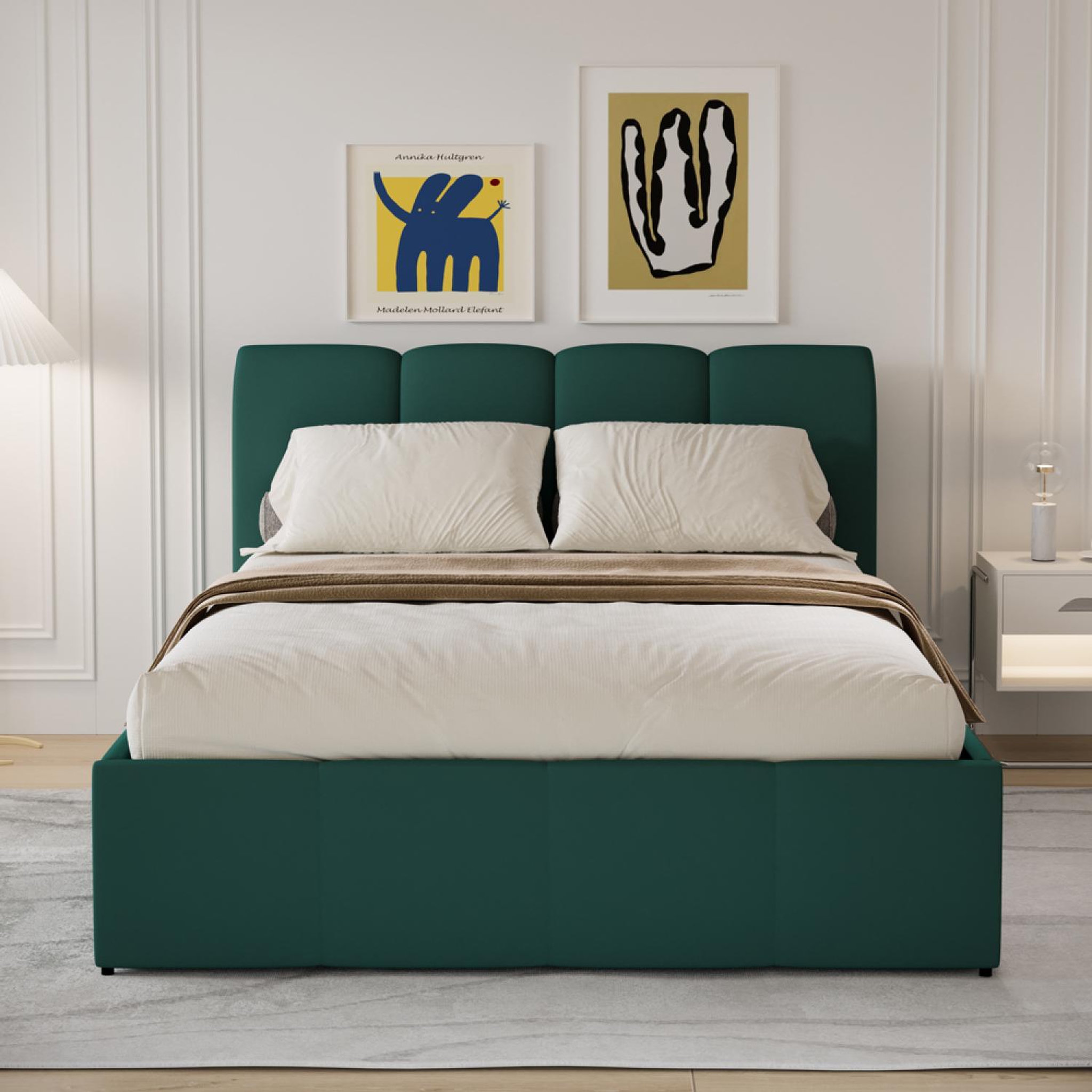 Voir la diapositive 3 : CONCEPT USINE Lit coffre style nuage led 160x200cm velours vert baltimore