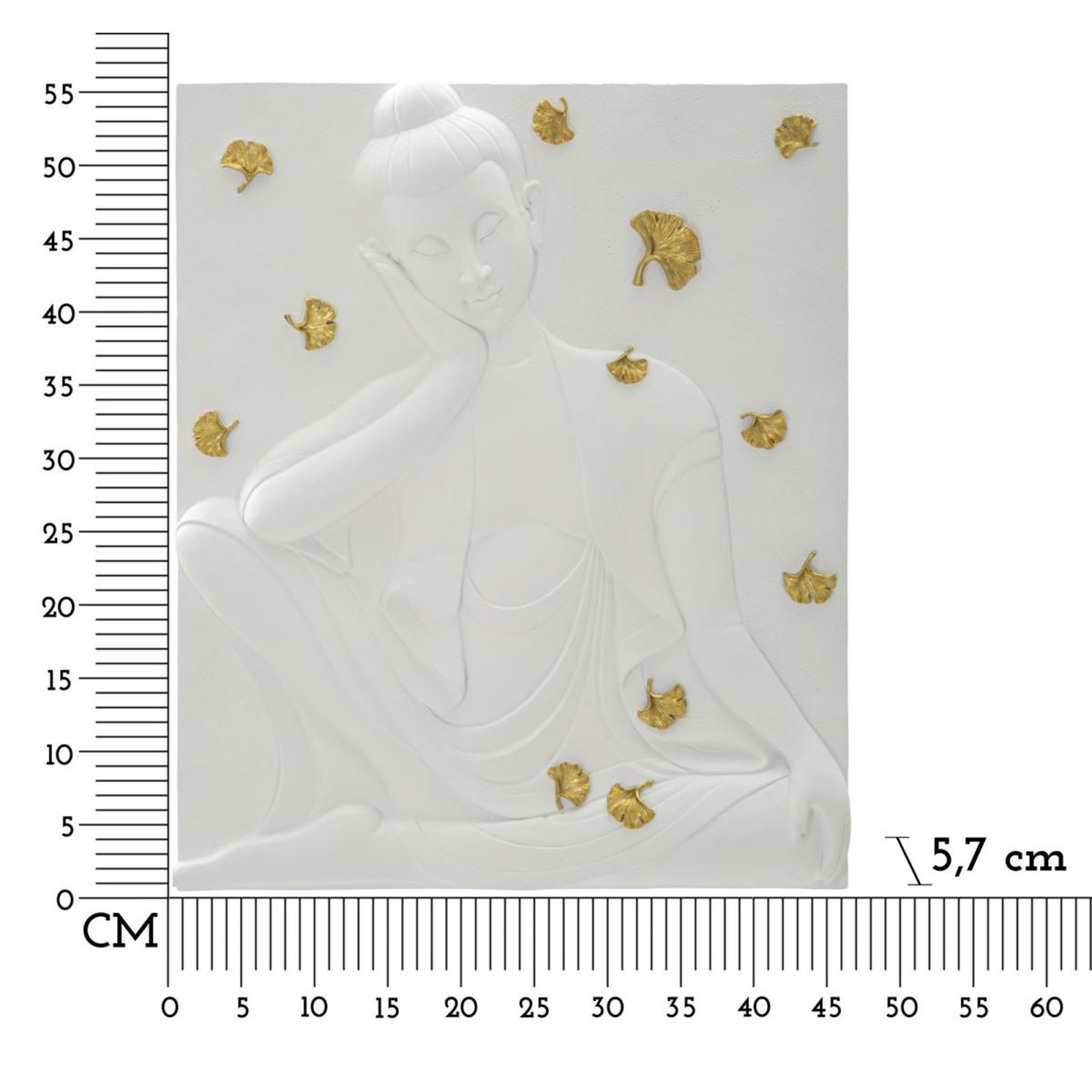Voir la diapositive 6 : Paris Prix Décoration murale en résine  bouddha  55cm blanc & or