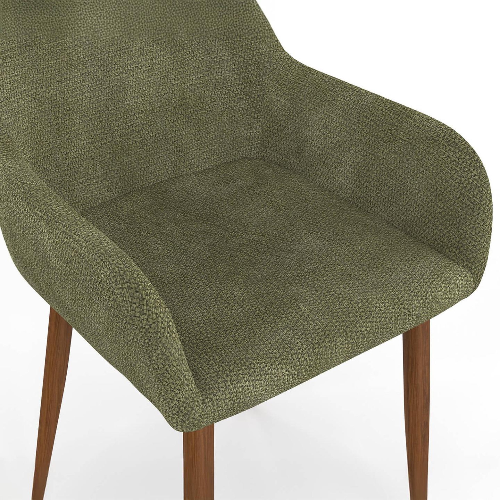 Voir la diapositive 6 : ID MARKET Lot de 4 chaises RORY en tissu chenille verte pieds noyer pour salle à manger