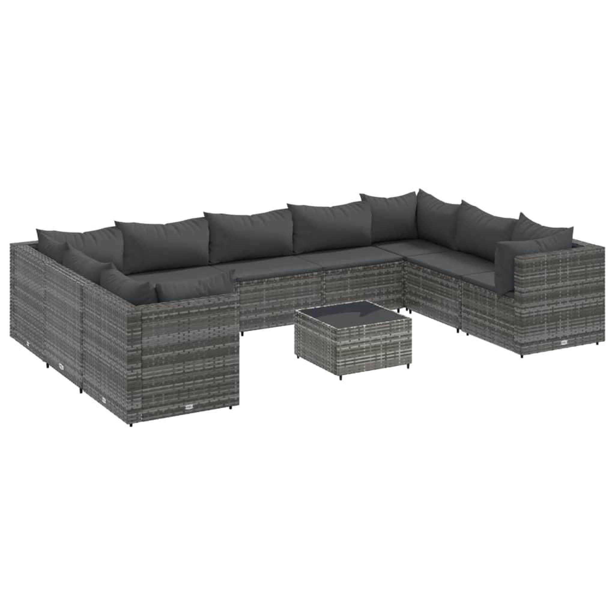 Voir la diapositive 2 : VIDAXL Salon de jardin 10 pcs avec coussins Gris Resine tressee