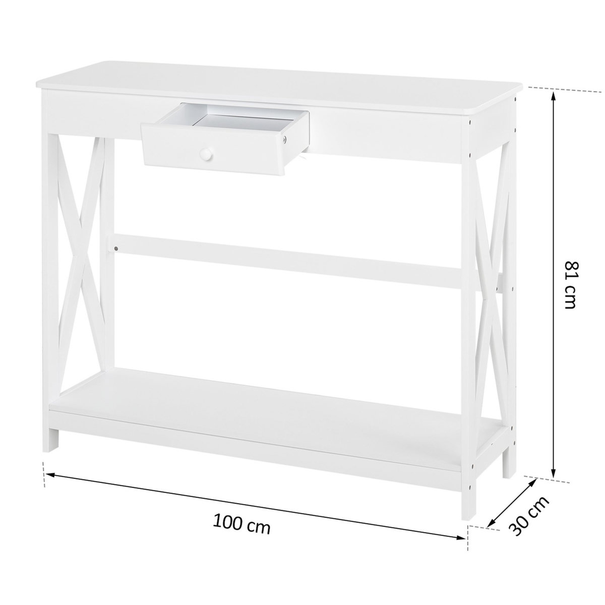 HOMCOM Console style table de drapier néo-rétro tiroir + étagère dim. 100L x 30l x 81H cm MDF blanc