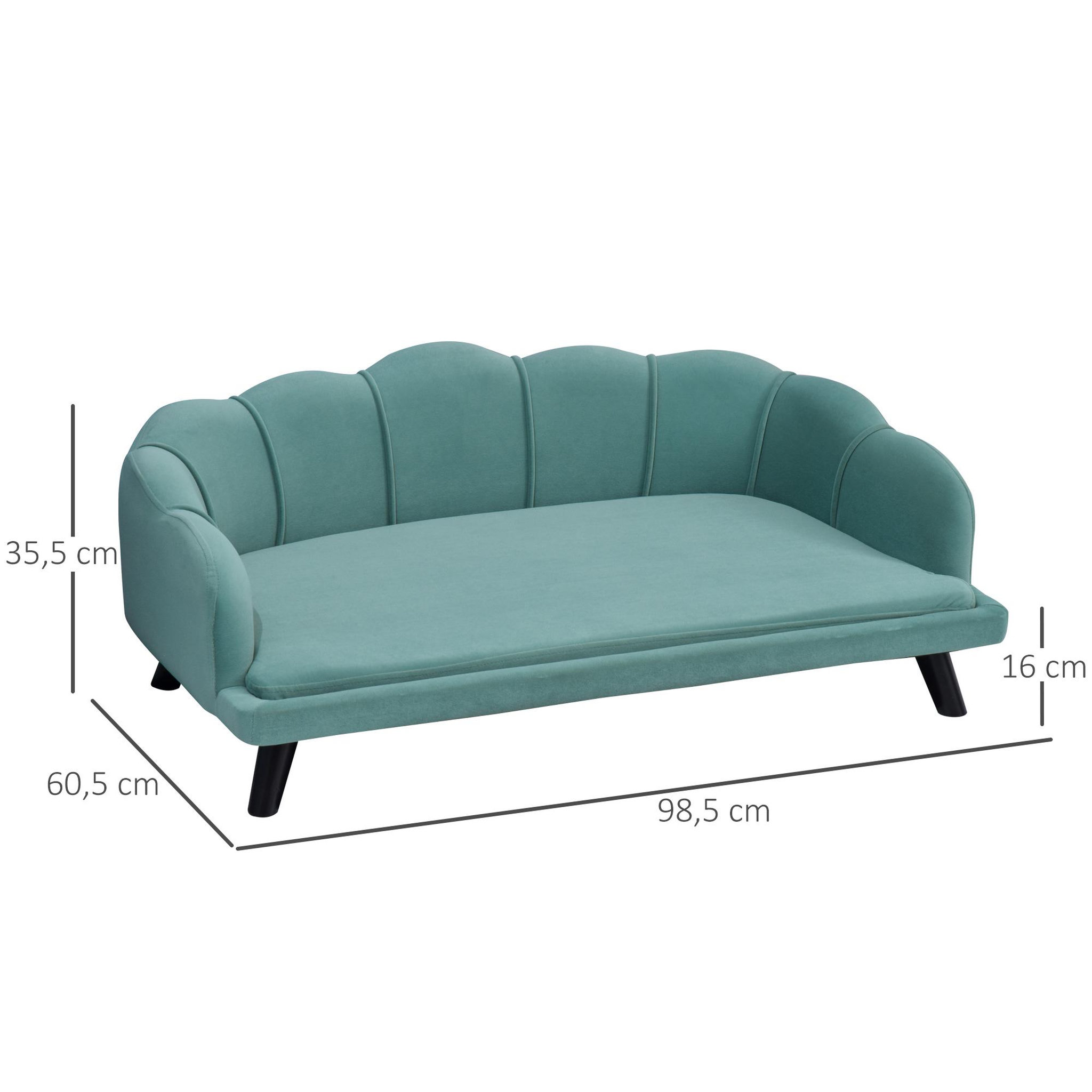 Voir la diapositive 3 : PAWHUT Canapé chien lit pour chien chat design contemporain coquillage dim. 98l x 60l x 35h cm coussin moelleux velours vert