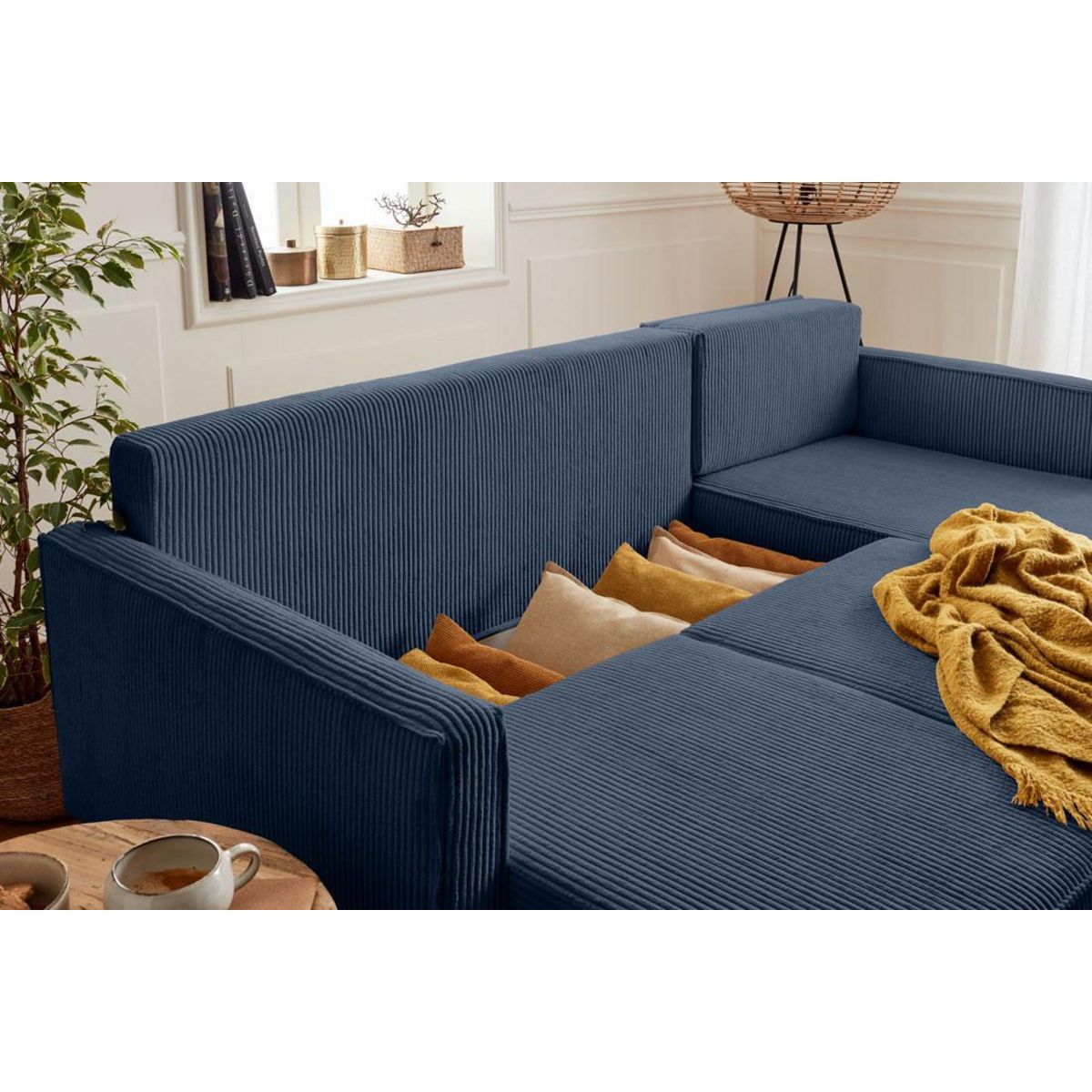 LISA DESIGN Charlie - canapé d'angle réversible - 4 places - convertible avec coffre - en velours côtelé