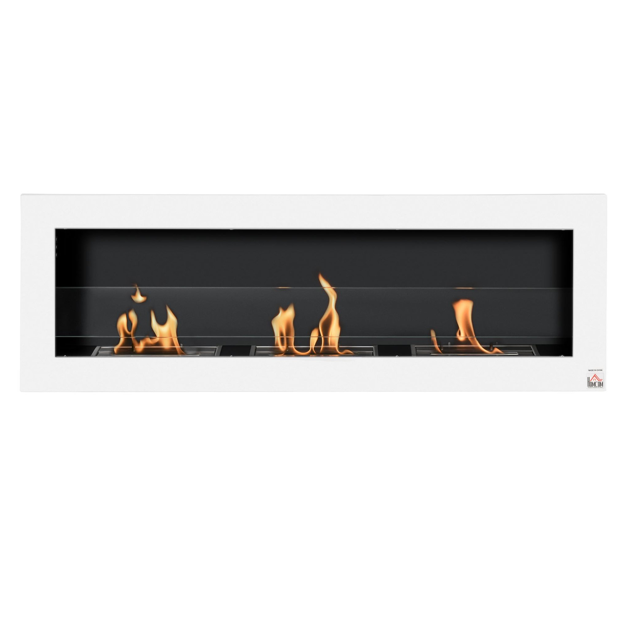 HOMCOM Cheminée bioéthanol murale design Bauhaus - triple brûleur 1 L - pare-feu verre trempé, kit fixation inclus - acier inox. acier dépoli blanc